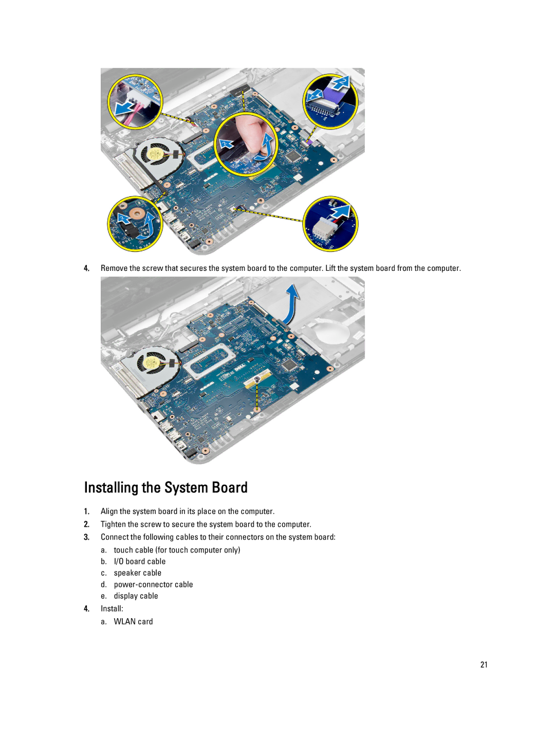 Dell P28F004 owner manual Installing the System Board 