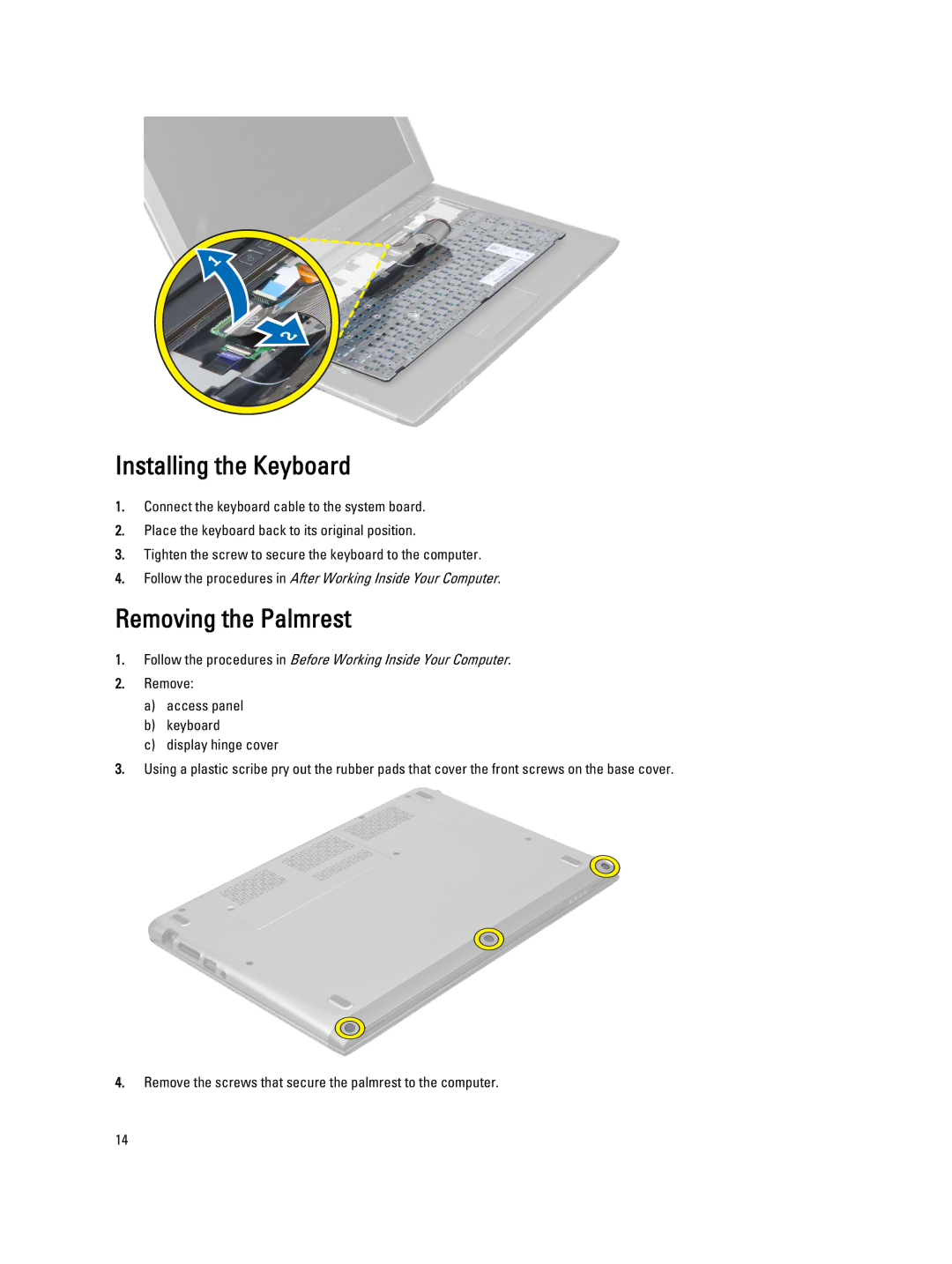 Dell P32G owner manual Installing the Keyboard, Removing the Palmrest 