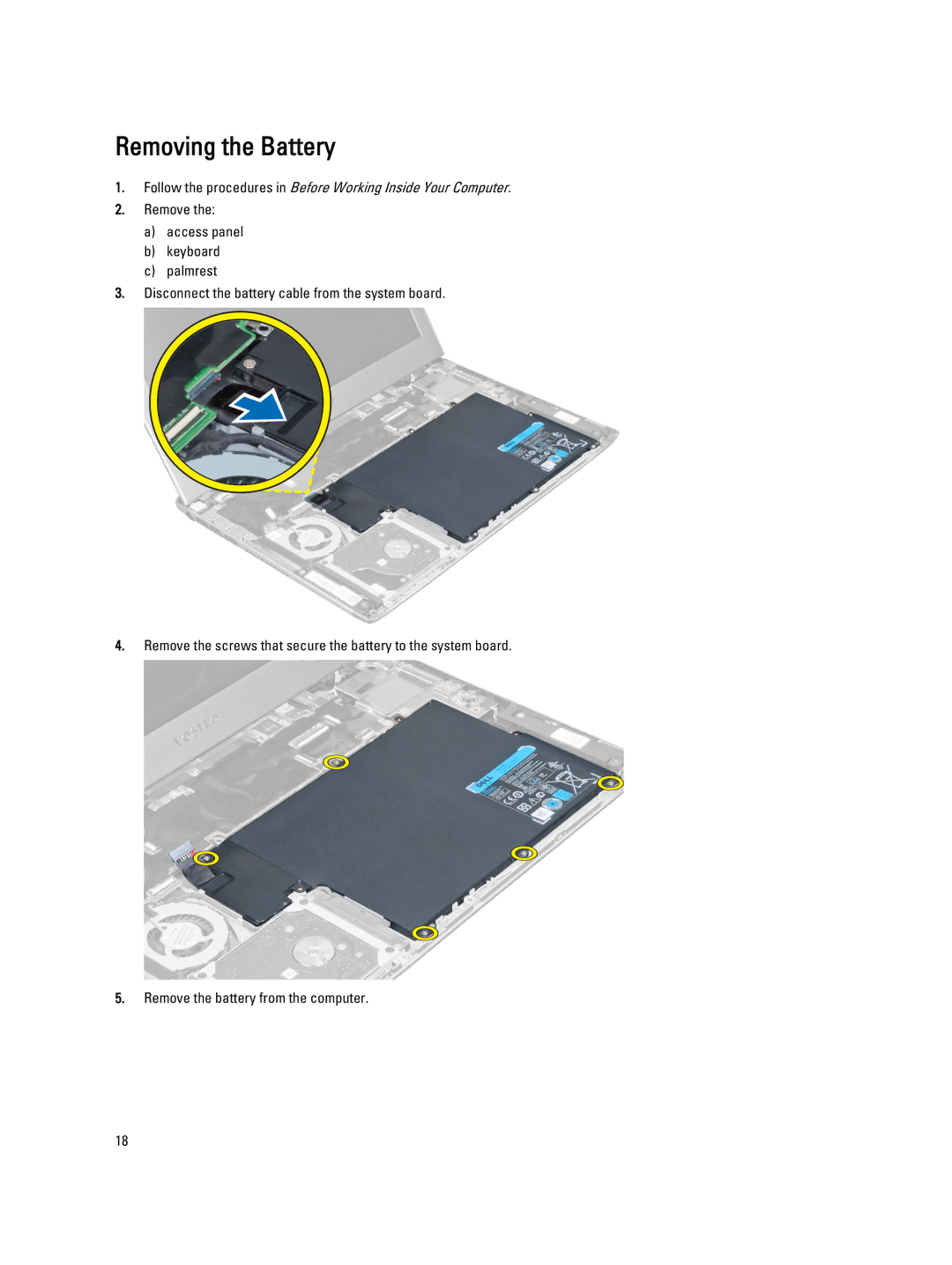 Dell P32G owner manual Removing the Battery 