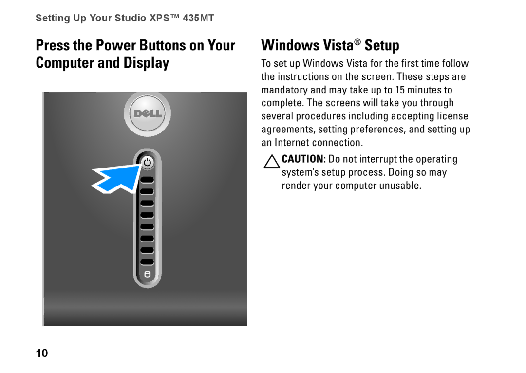 Dell P368K, DCMMF setup guide Setting Up Your Studio XPS 435MT 