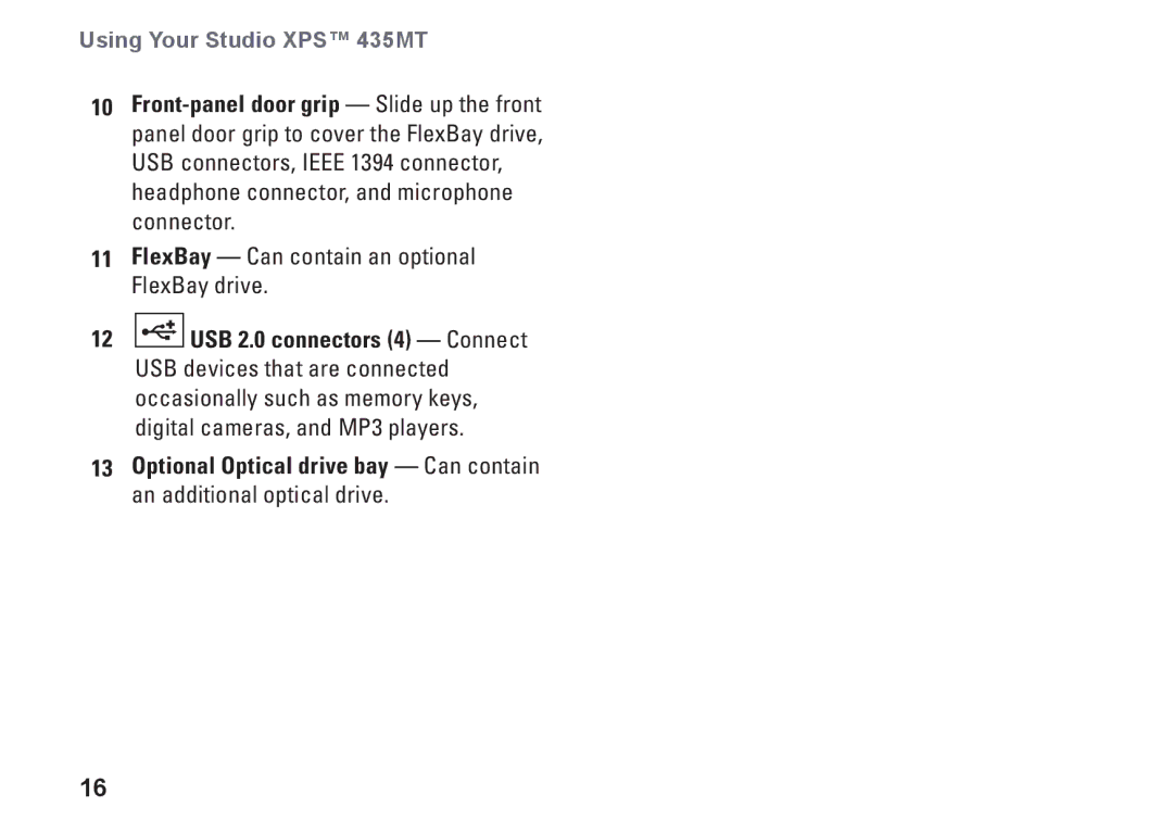 Dell P368K, 435MT, DCMMF setup guide FlexBay Can contain an optional FlexBay drive 