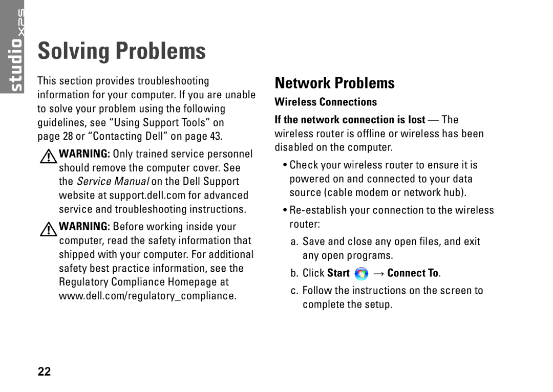 Dell P368K, 435MT, DCMMF setup guide Solving Problems, Network Problems 