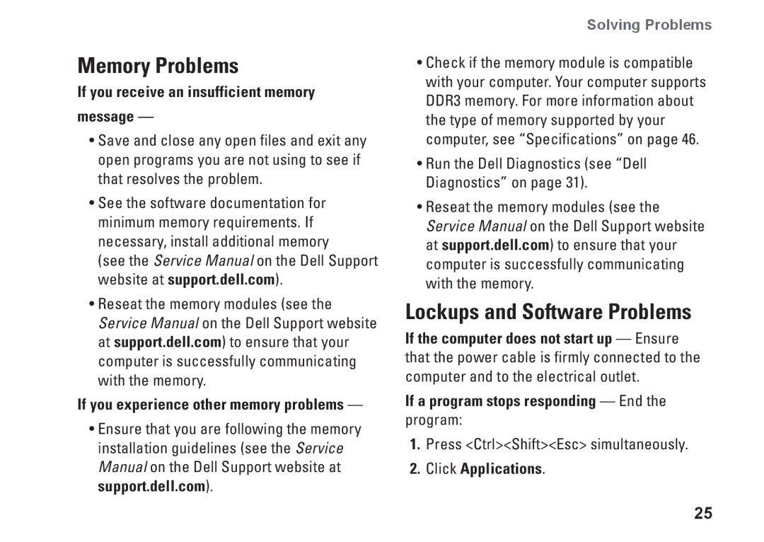 Dell P368K, 435MT, DCMMF Memory Problems, Lockups and Software Problems, If you receive an insufficient memory message 