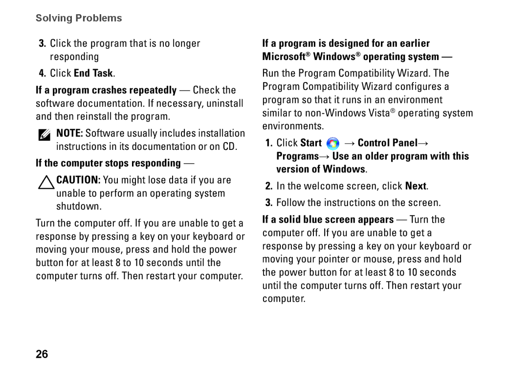 Dell 435MT, P368K, DCMMF setup guide Click End Task, If the computer stops responding 