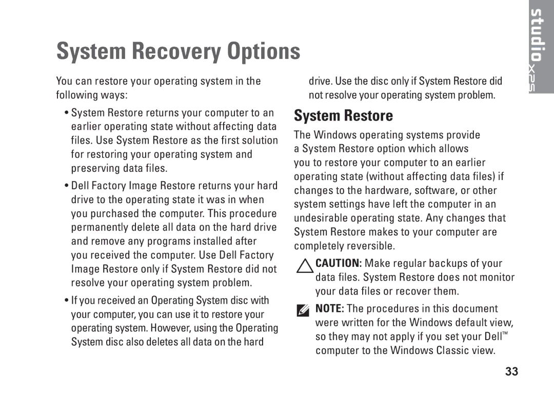 Dell DCMMF, P368K, 435MT setup guide System Recovery Options, System Restore 