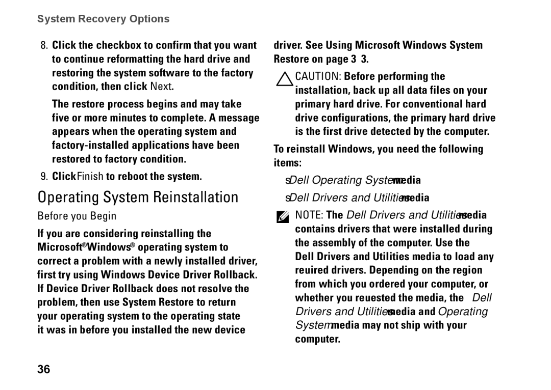 Dell DCMMF, P368K, 435MT setup guide Operating System Reinstallation, Before you Begin 