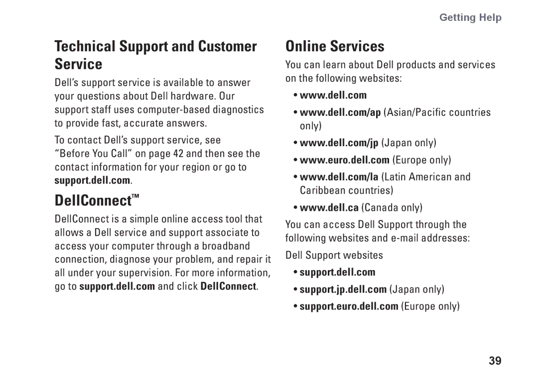 Dell DCMMF, P368K, 435MT setup guide DellConnect, Online Services, Support.dell.com 