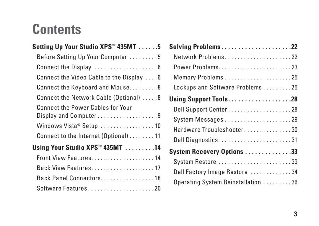 Dell DCMMF, P368K, 435MT setup guide Contents 