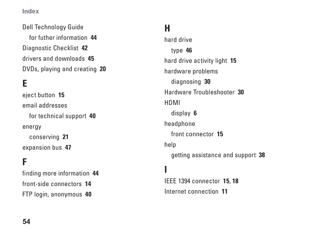 Dell DCMMF, P368K, 435MT setup guide Index 