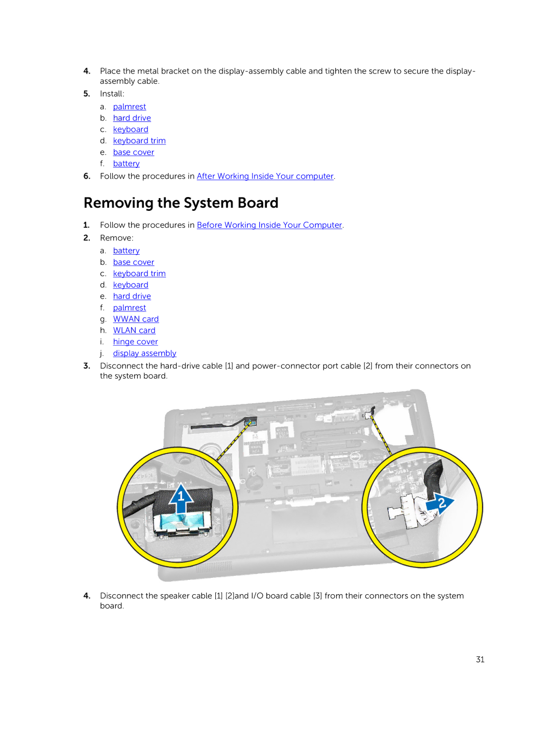 Dell P40G002 owner manual Removing the System Board 