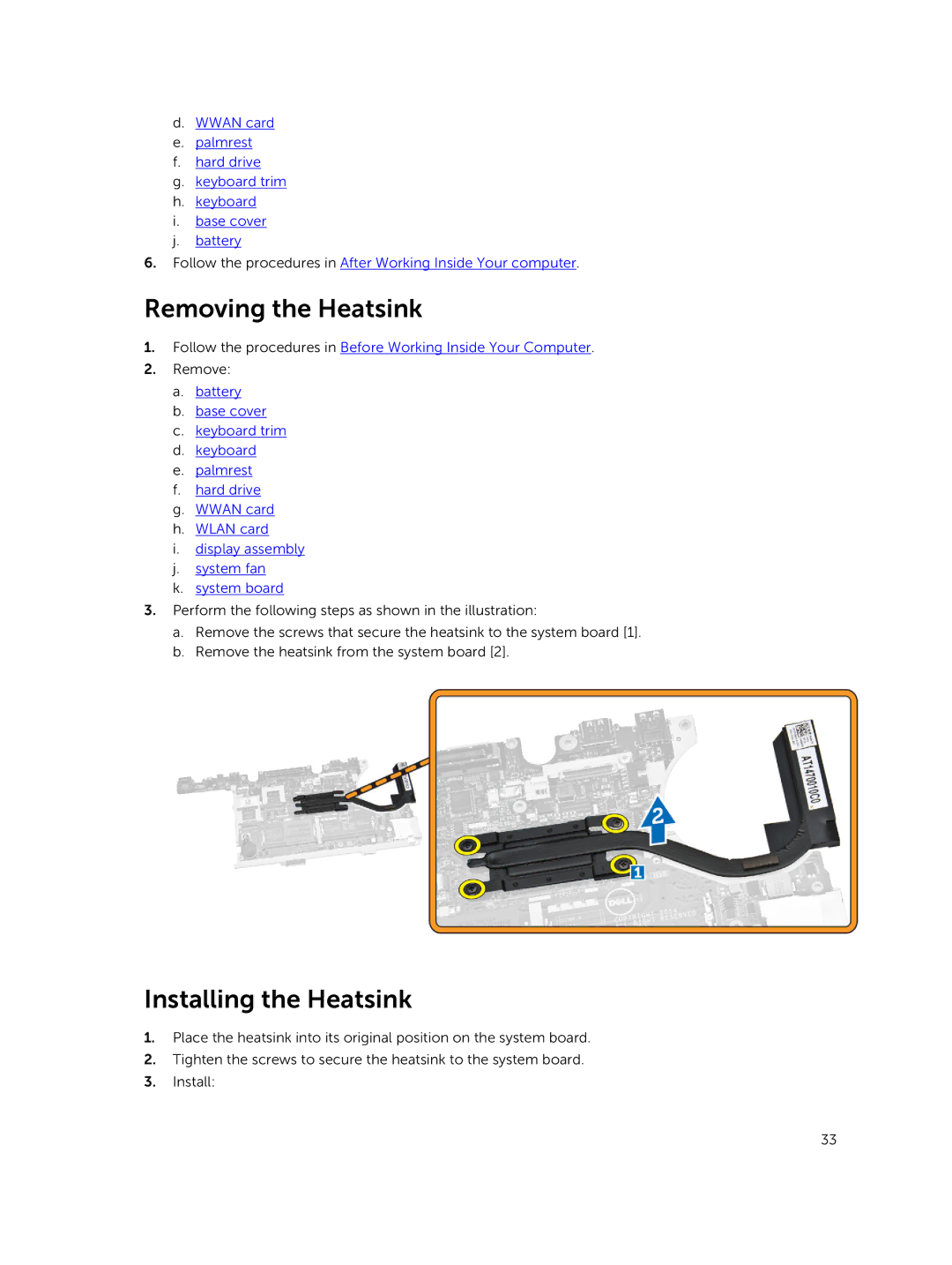 Dell P40G002 owner manual Removing the Heatsink, Installing the Heatsink 