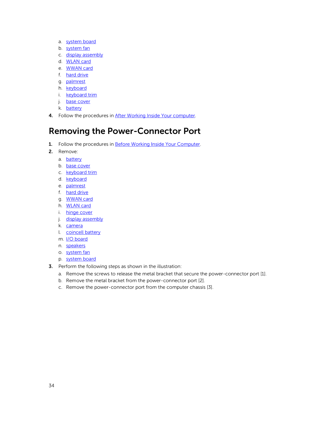 Dell P40G002 owner manual Removing the Power-Connector Port 