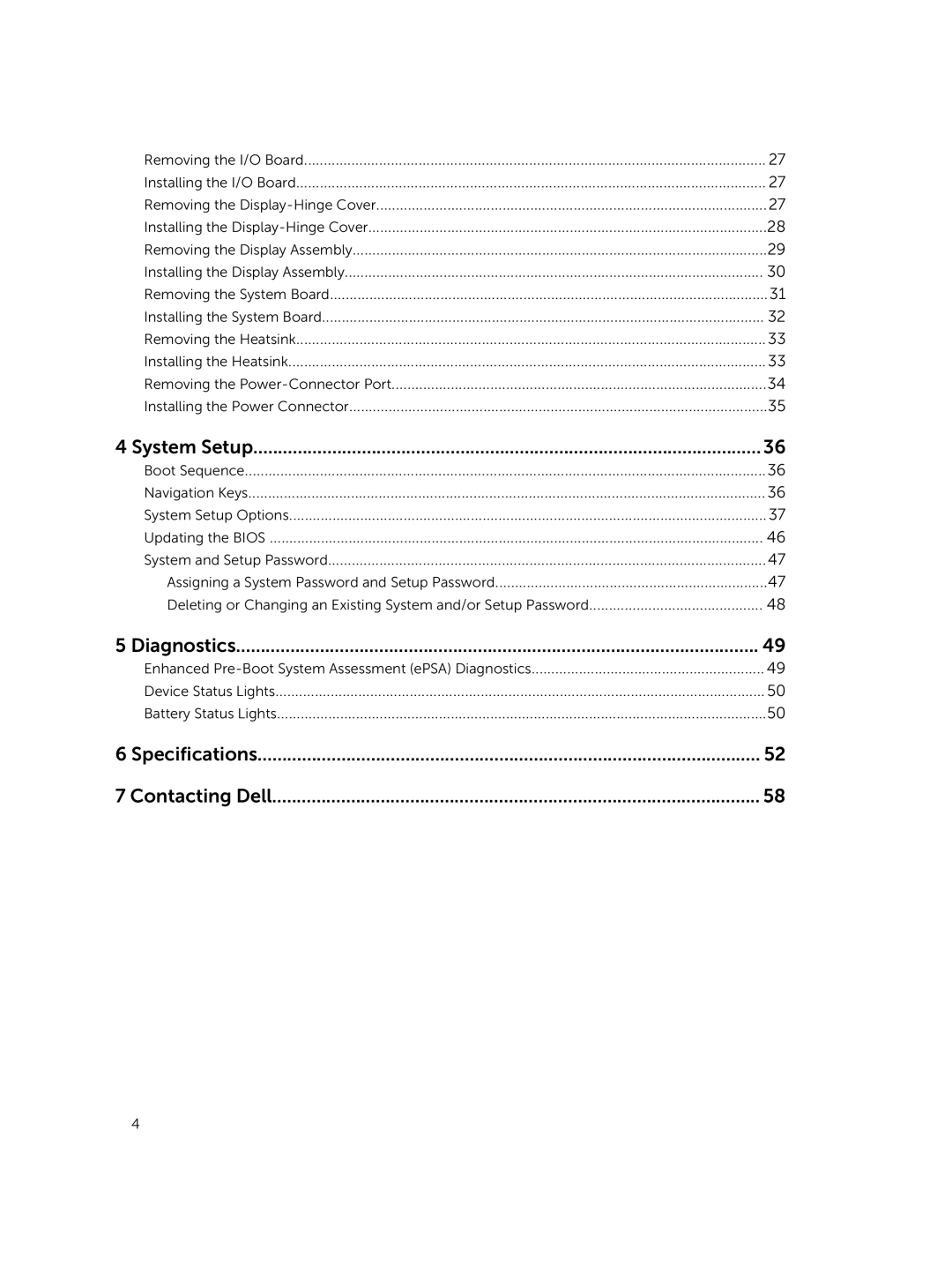 Dell P40G002 owner manual Specifications Contacting Dell 