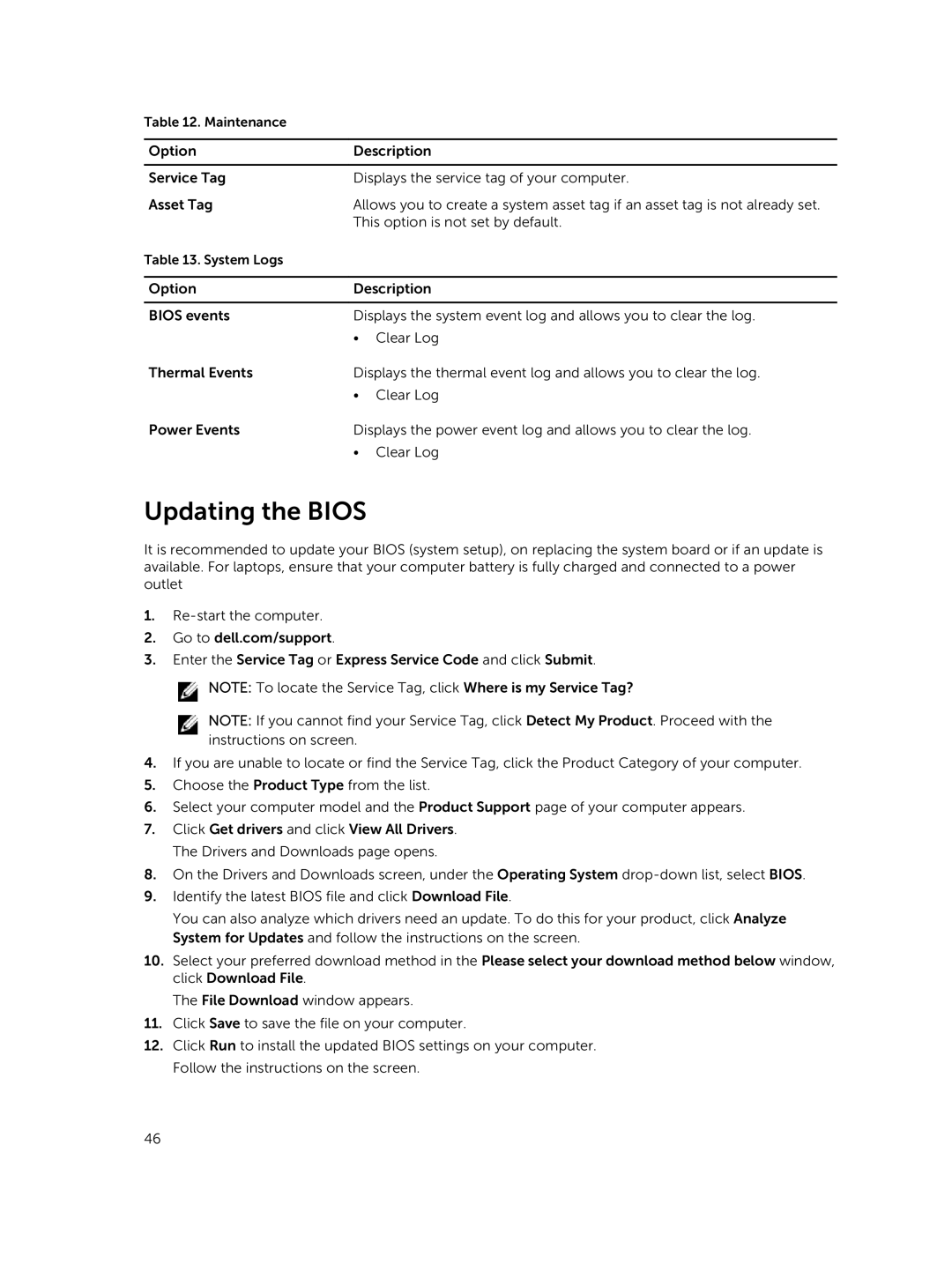 Dell P40G002 owner manual Updating the Bios 