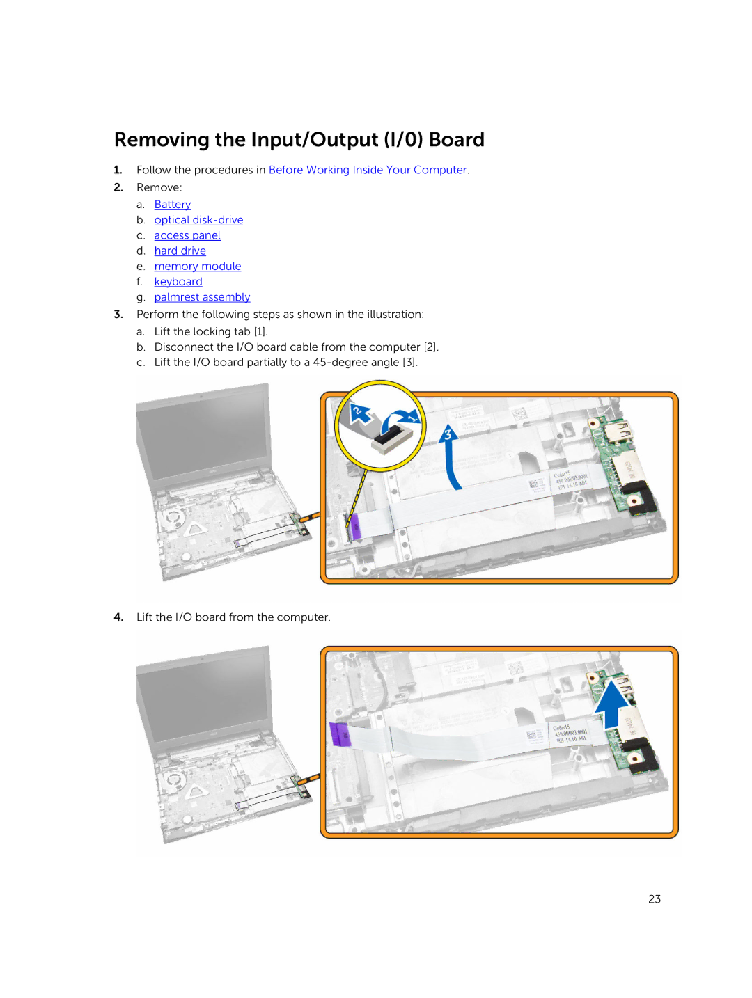 Dell P45F001 owner manual Removing the Input/Output I/0 Board 