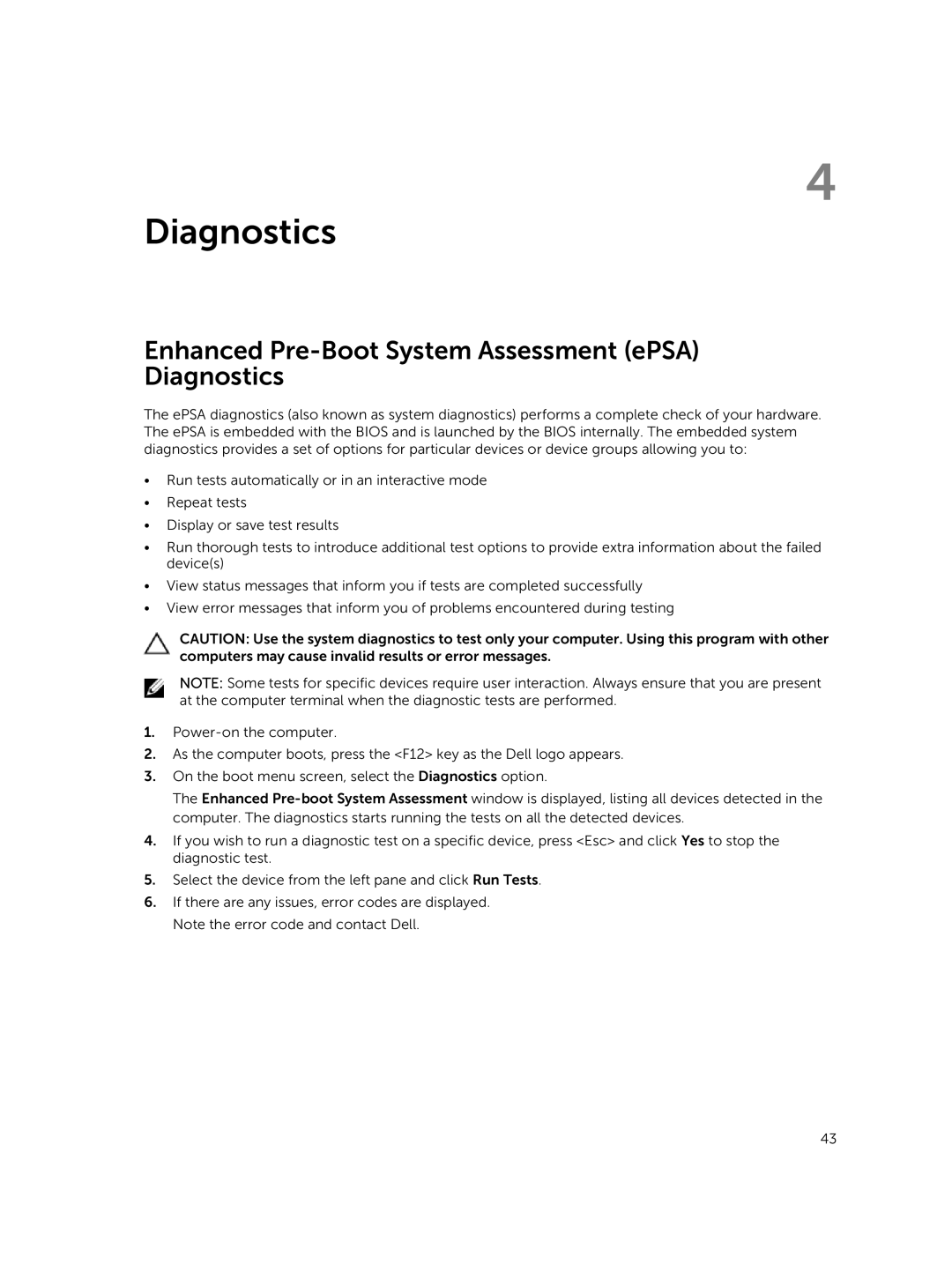 Dell P45F001 owner manual Enhanced Pre-Boot System Assessment ePSA Diagnostics 