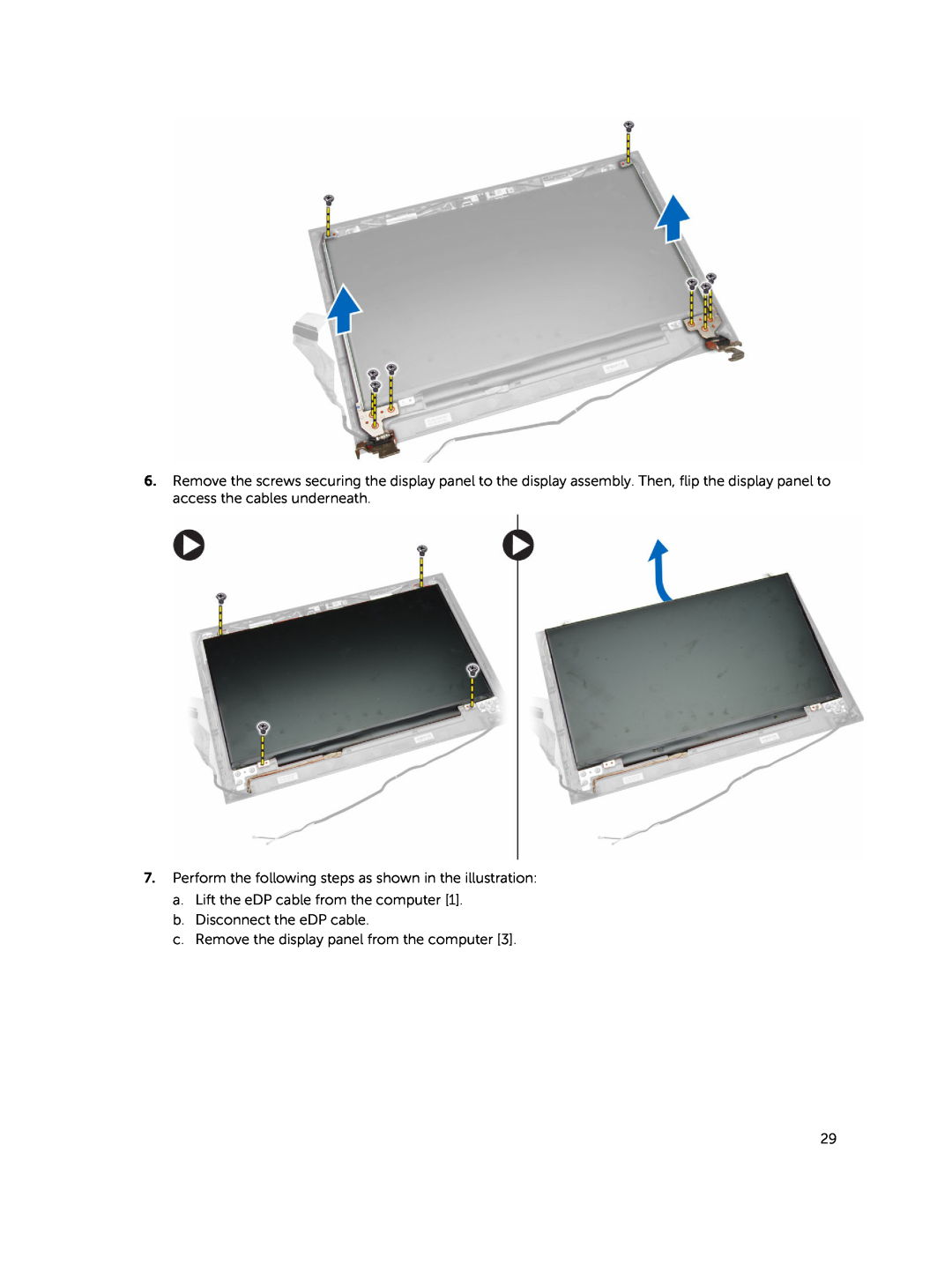 Dell P45F001 Perform the following steps as shown in the illustration, c. Remove the display panel from the computer 