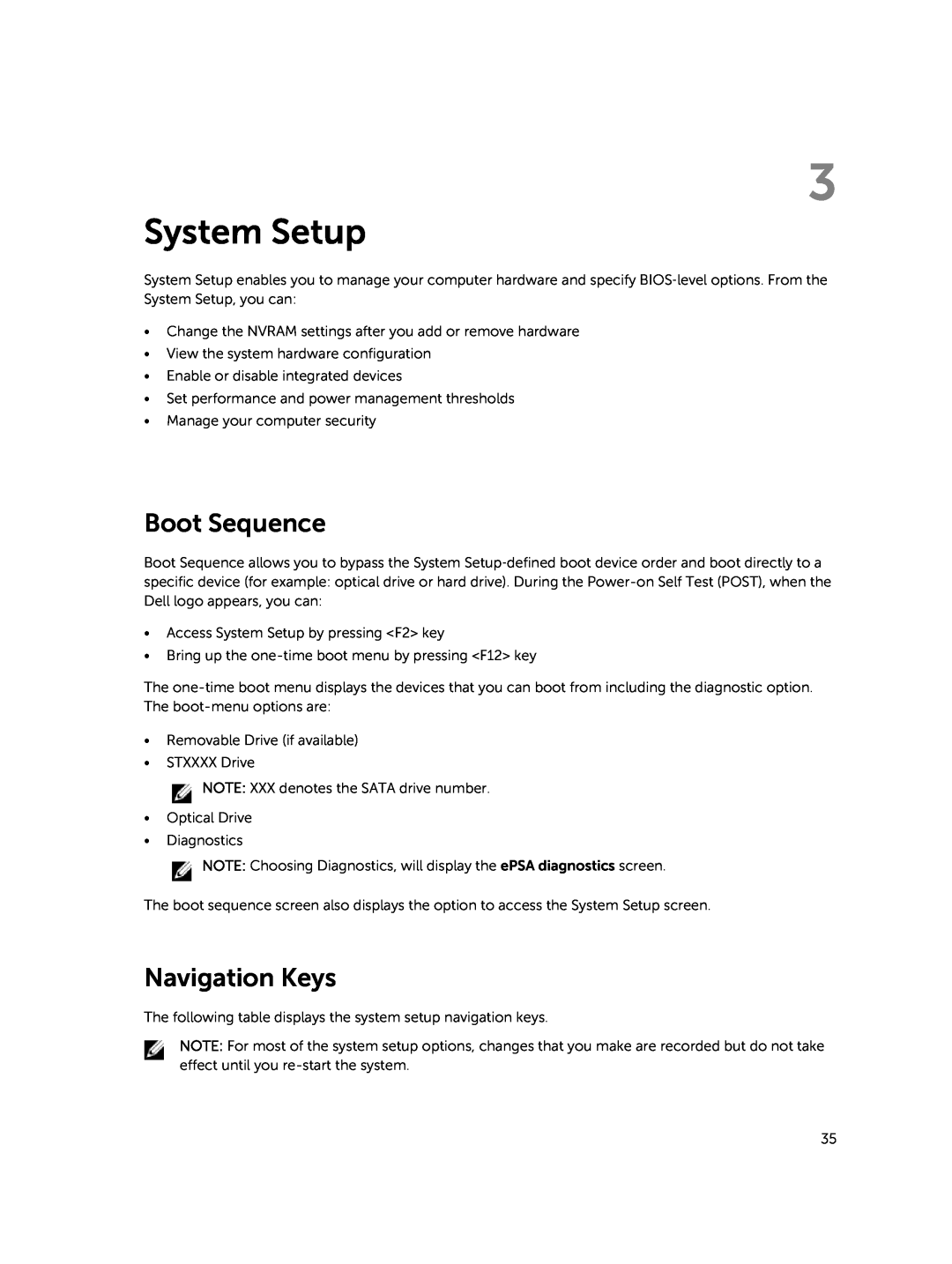 Dell P45F001 owner manual System Setup, Boot Sequence, Navigation Keys 