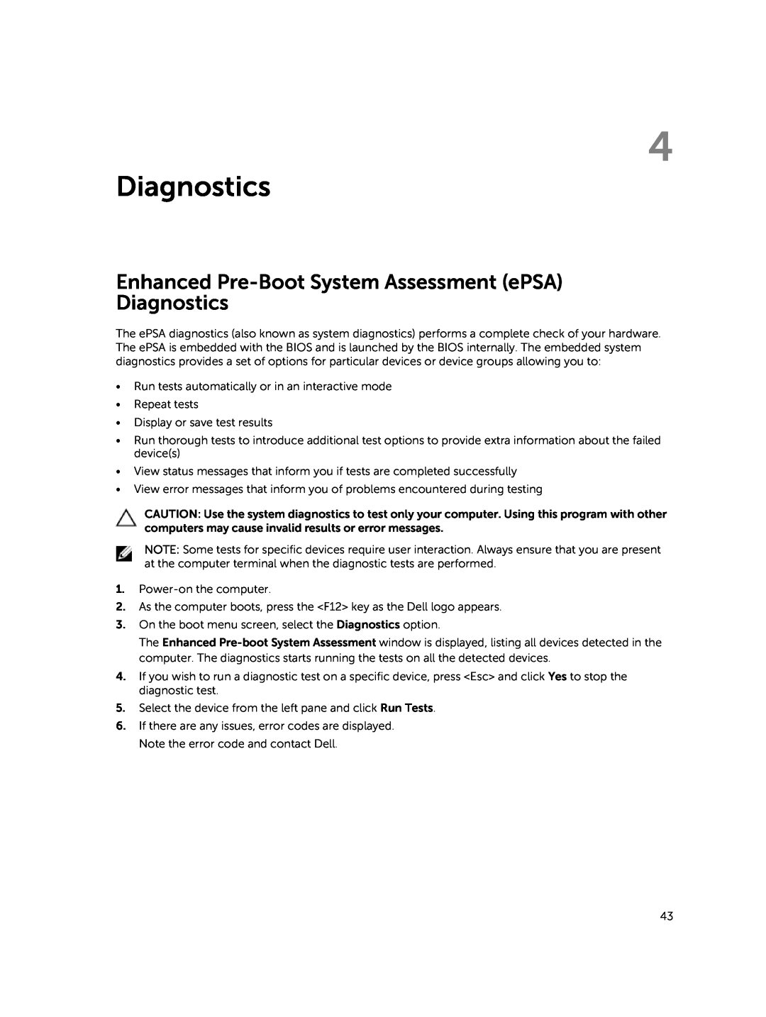Dell P45F001 owner manual Enhanced Pre-Boot System Assessment ePSA Diagnostics 