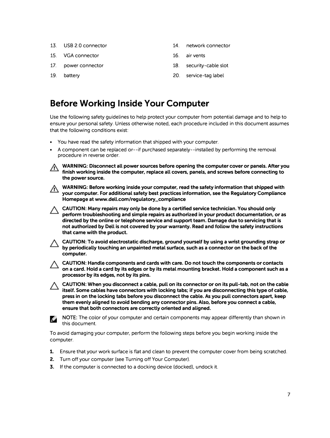 Dell P45F001 owner manual Before Working Inside Your Computer 