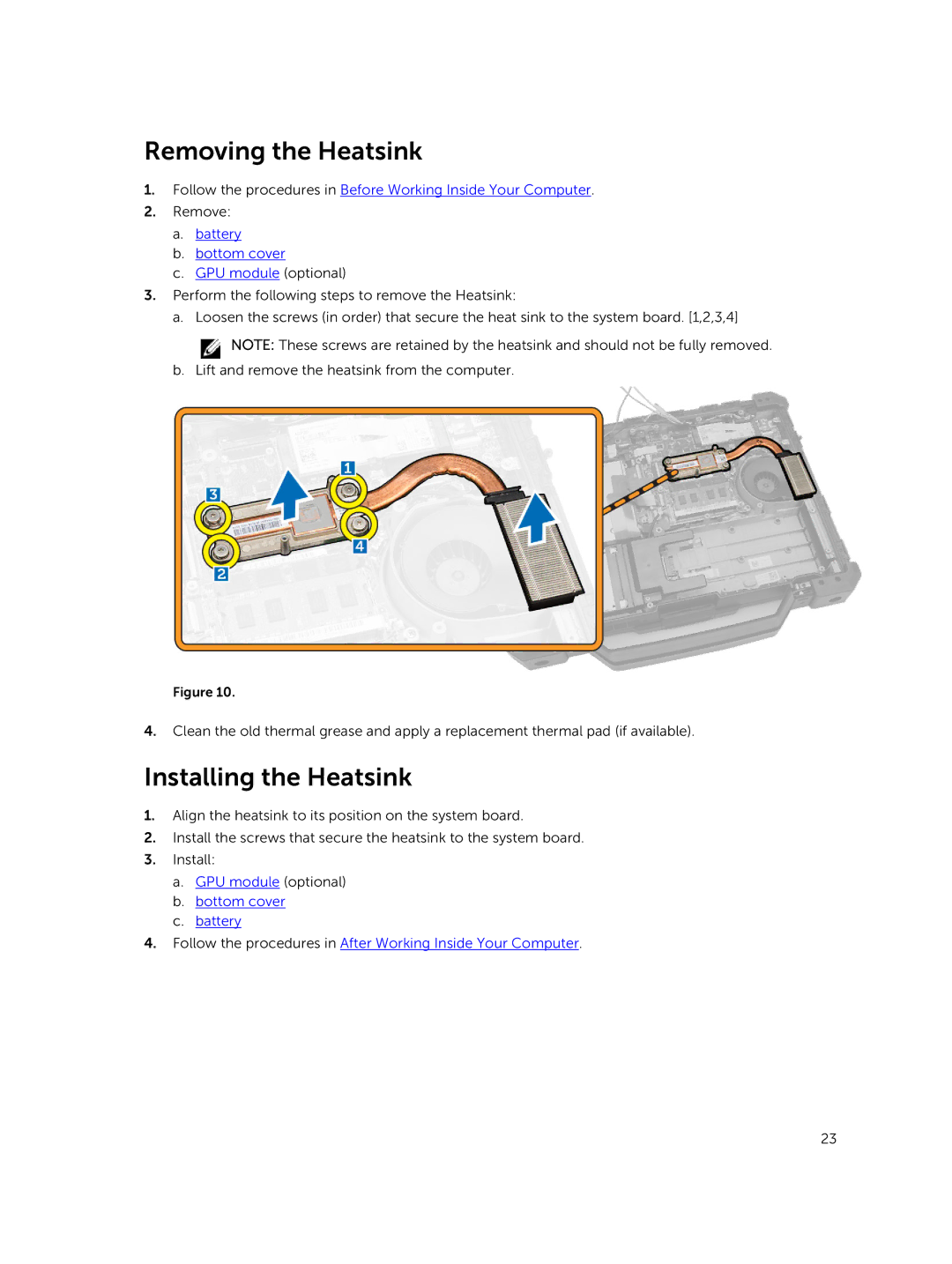 Dell P45G owner manual Removing the Heatsink, Installing the Heatsink 