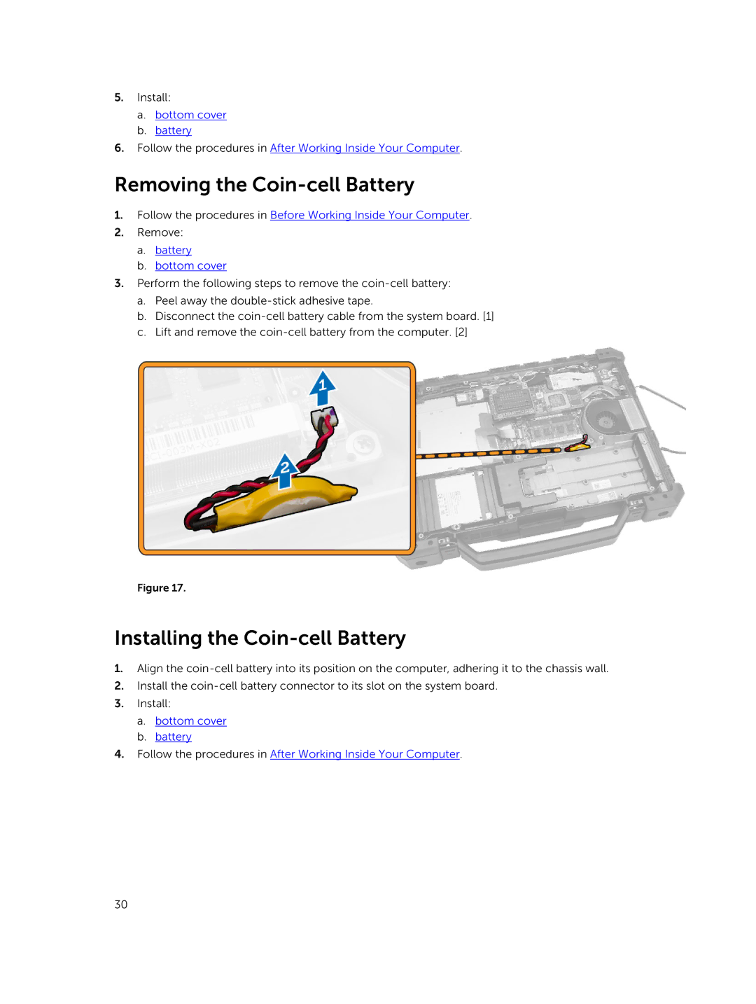 Dell P45G owner manual Removing the Coin-cell Battery, Installing the Coin-cell Battery 