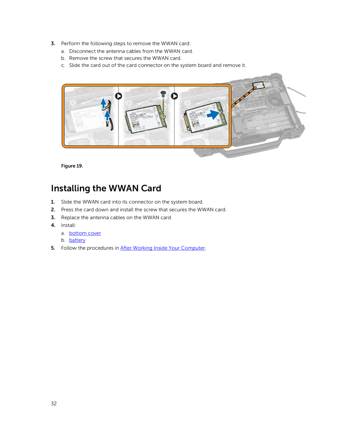 Dell P45G owner manual Installing the Wwan Card 