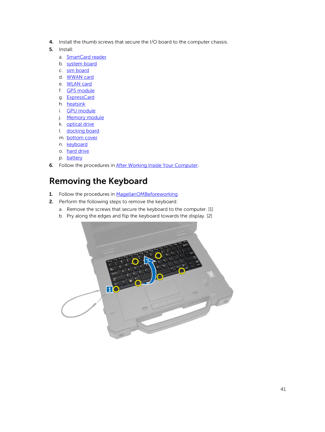 Dell P45G owner manual Removing the Keyboard 