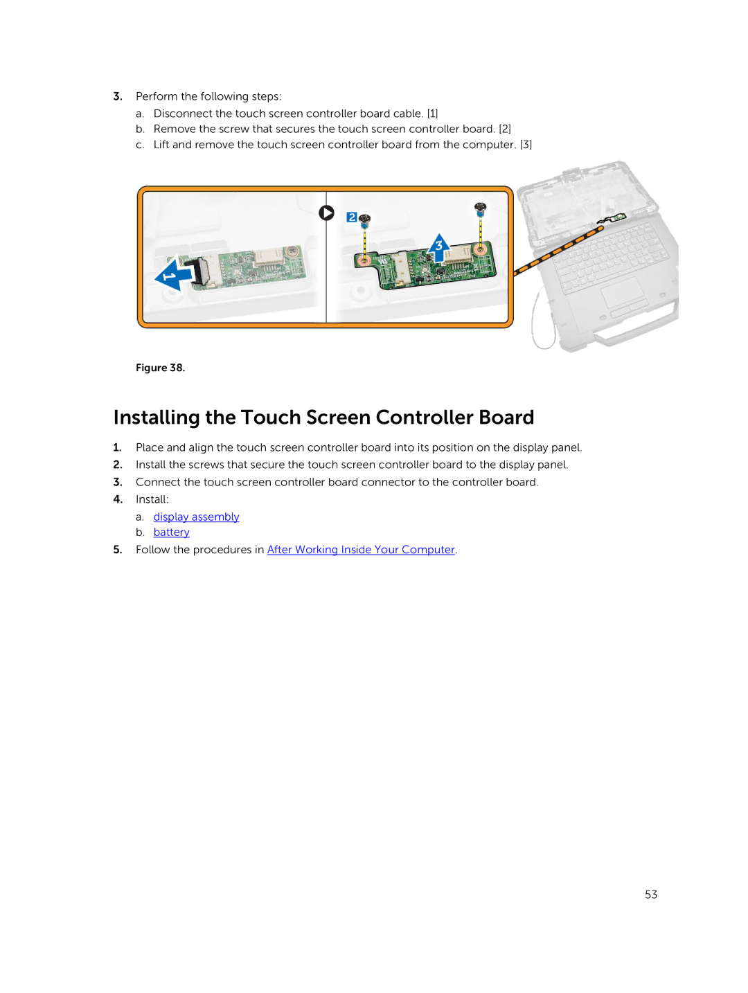 Dell P45G owner manual Installing the Touch Screen Controller Board 