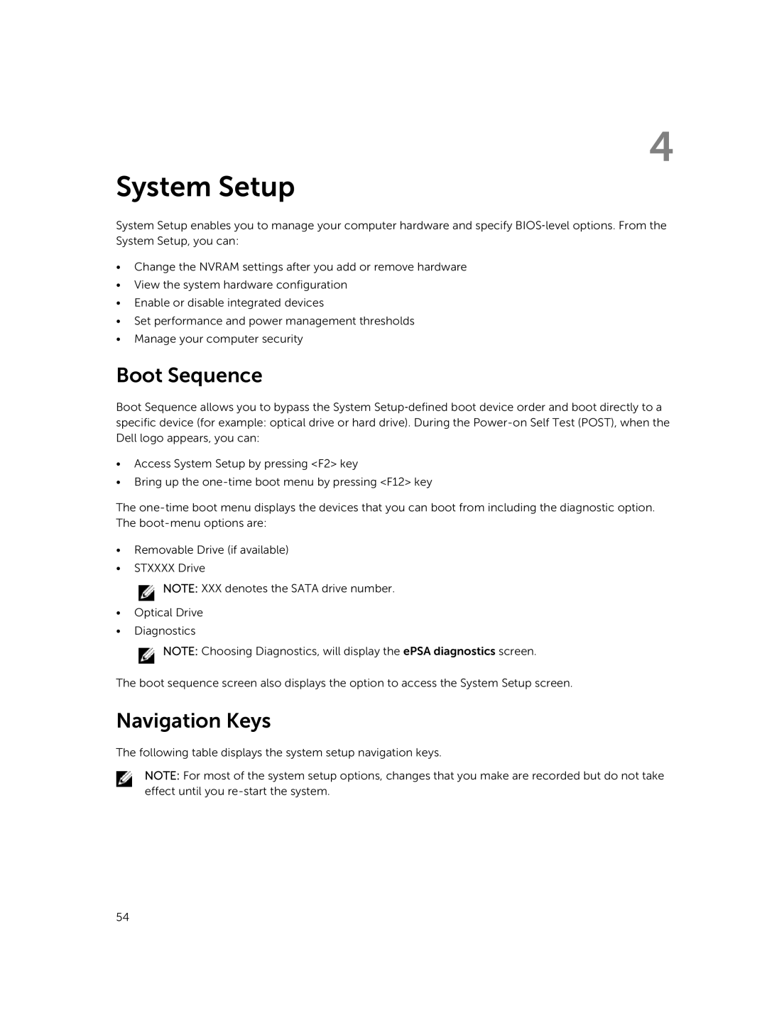Dell P45G owner manual Boot Sequence, Navigation Keys 