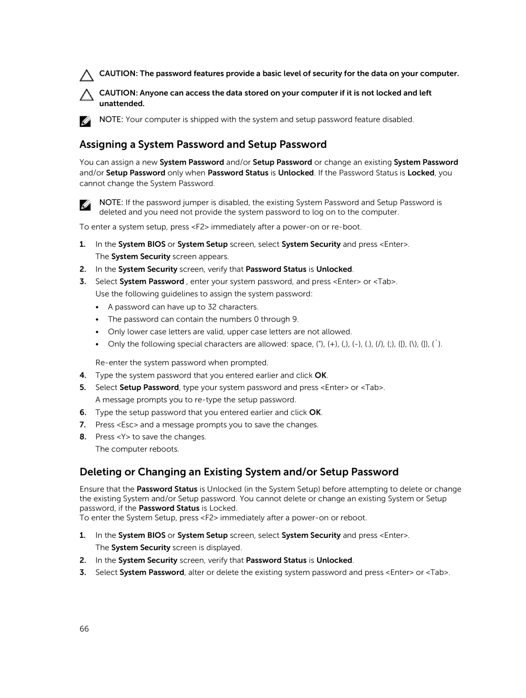 Dell P45G owner manual Assigning a System Password and Setup Password 