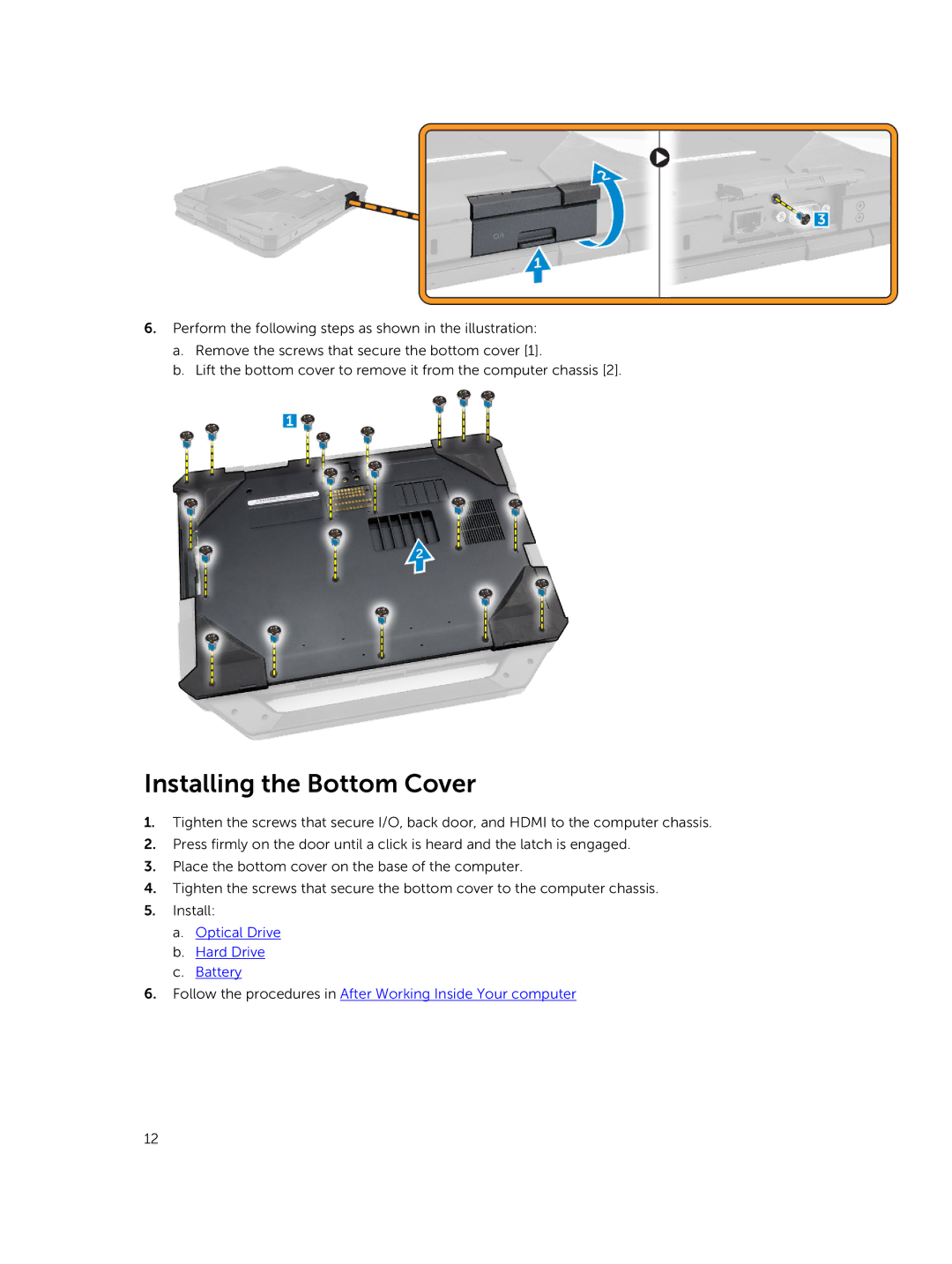 Dell P46G owner manual Installing the Bottom Cover 