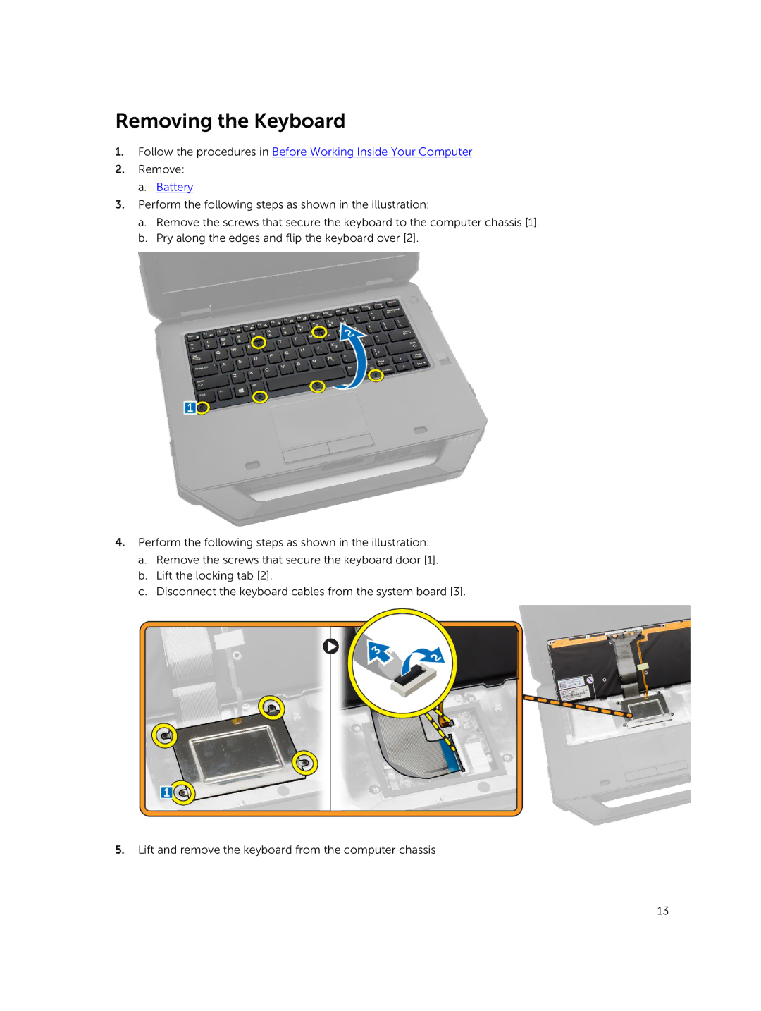 Dell P46G owner manual Removing the Keyboard 