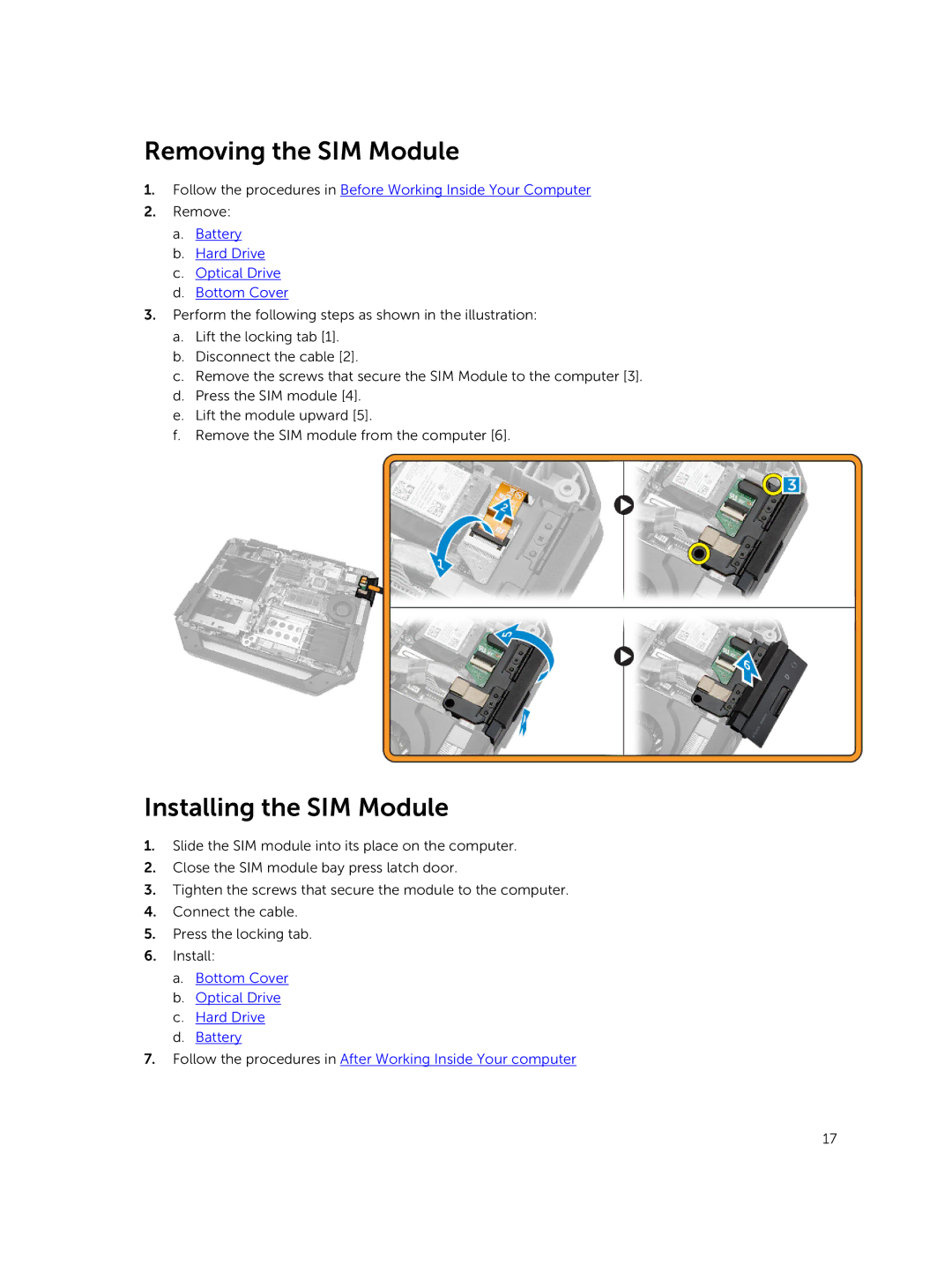 Dell P46G owner manual Removing the SIM Module, Installing the SIM Module 