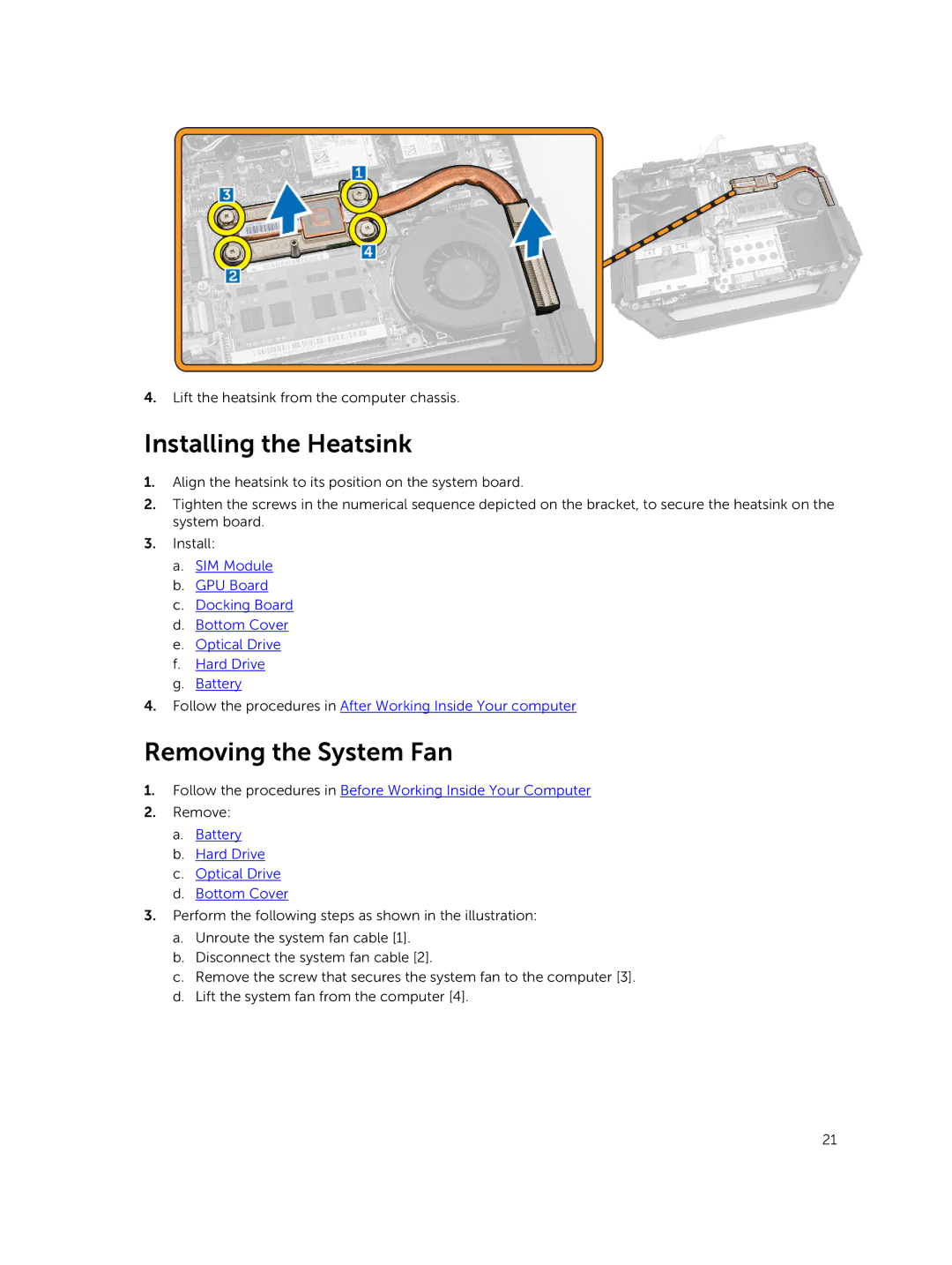 Dell P46G owner manual Installing the Heatsink, Removing the System Fan 