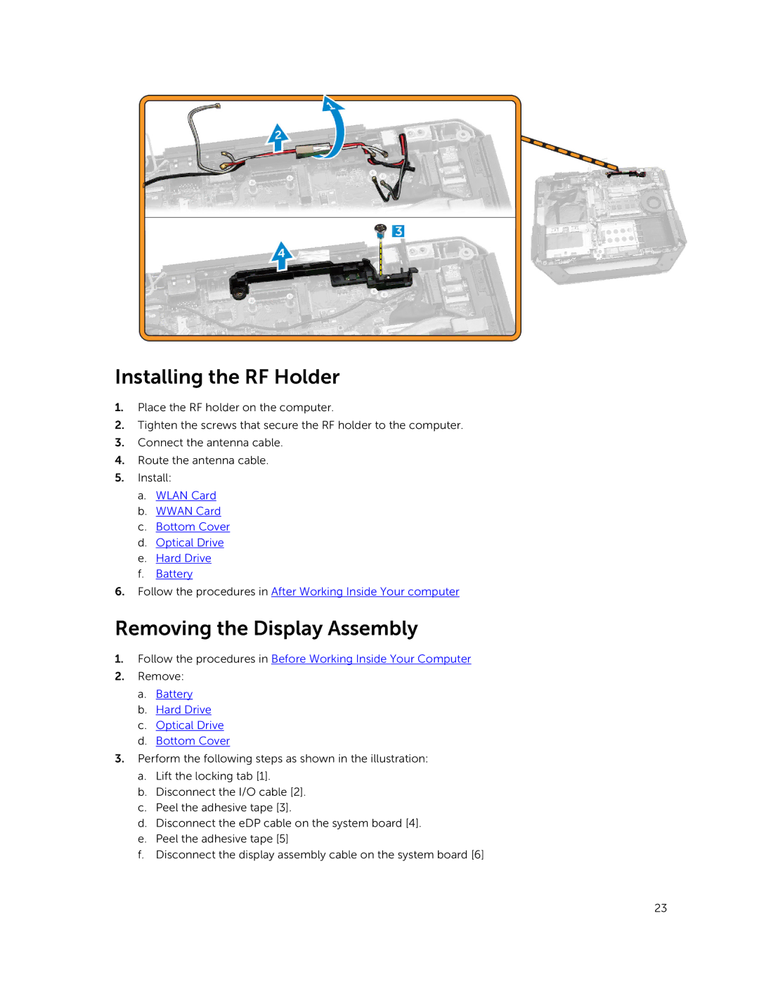 Dell P46G owner manual Installing the RF Holder, Removing the Display Assembly 