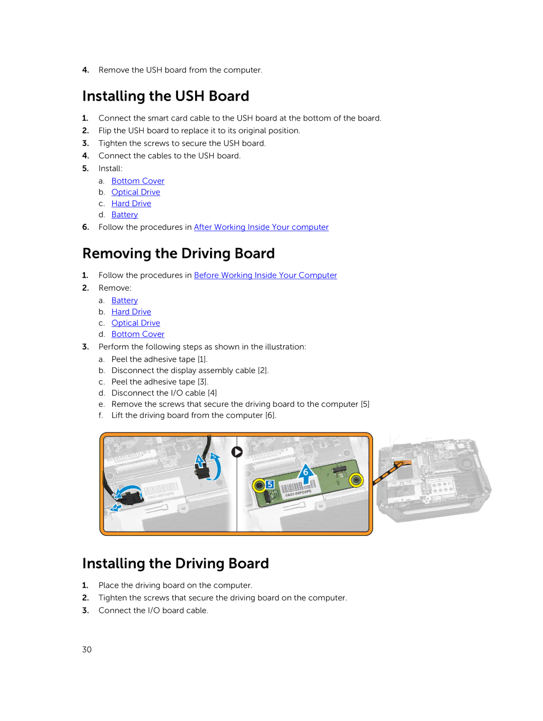 Dell P46G owner manual Installing the USH Board, Removing the Driving Board, Installing the Driving Board 