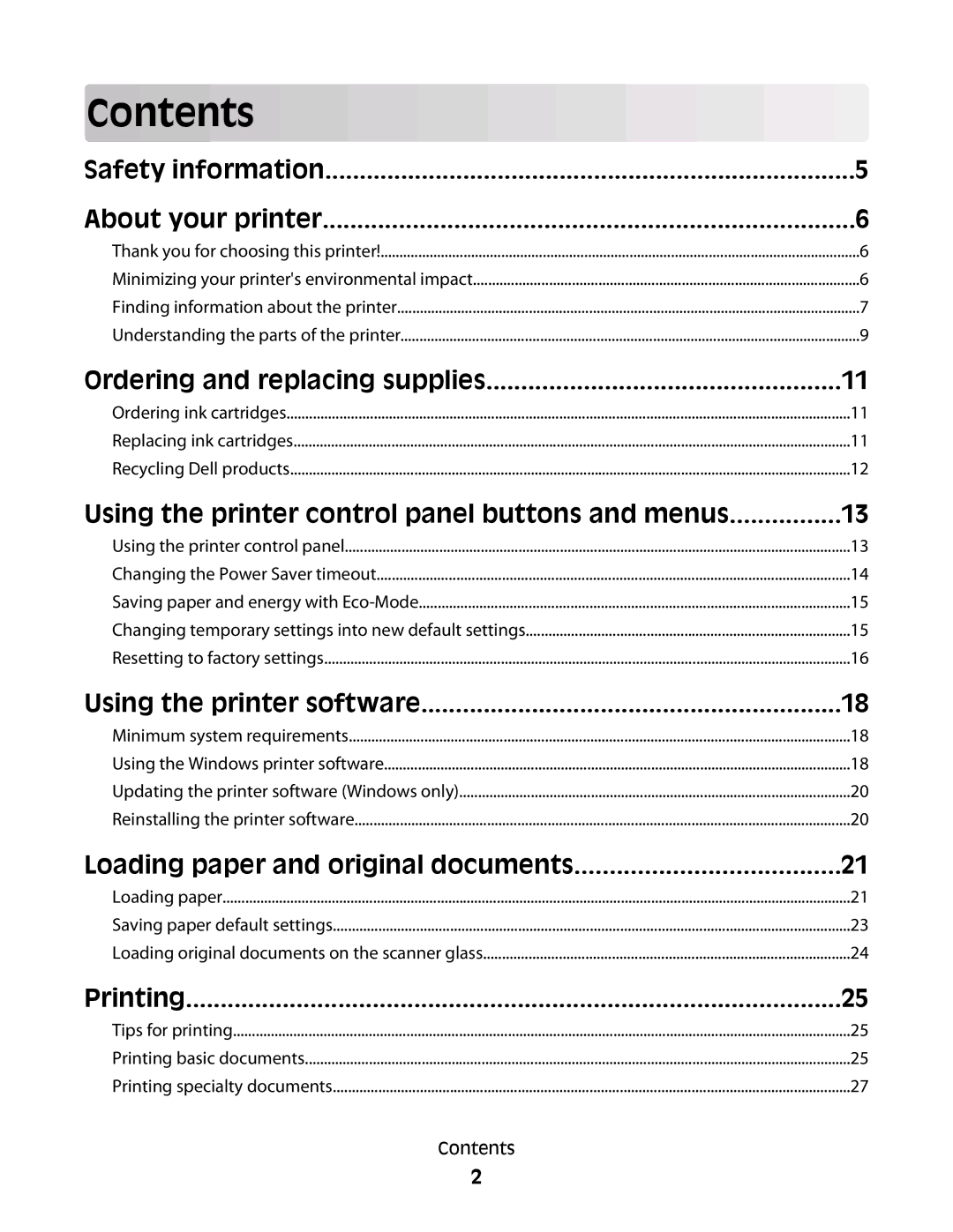 Dell P513w manual Contents 