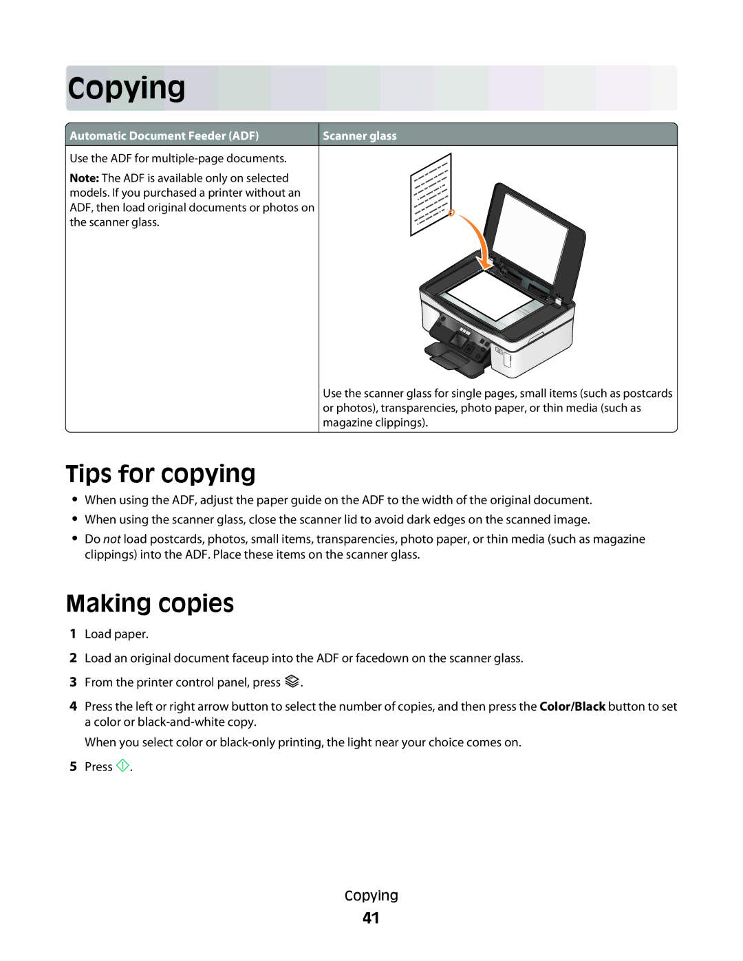 Dell P513w manual Copying, Tips for copying, Making copies 