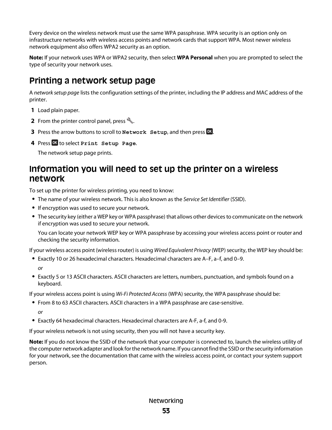 Dell P513w manual Printing a network setup 