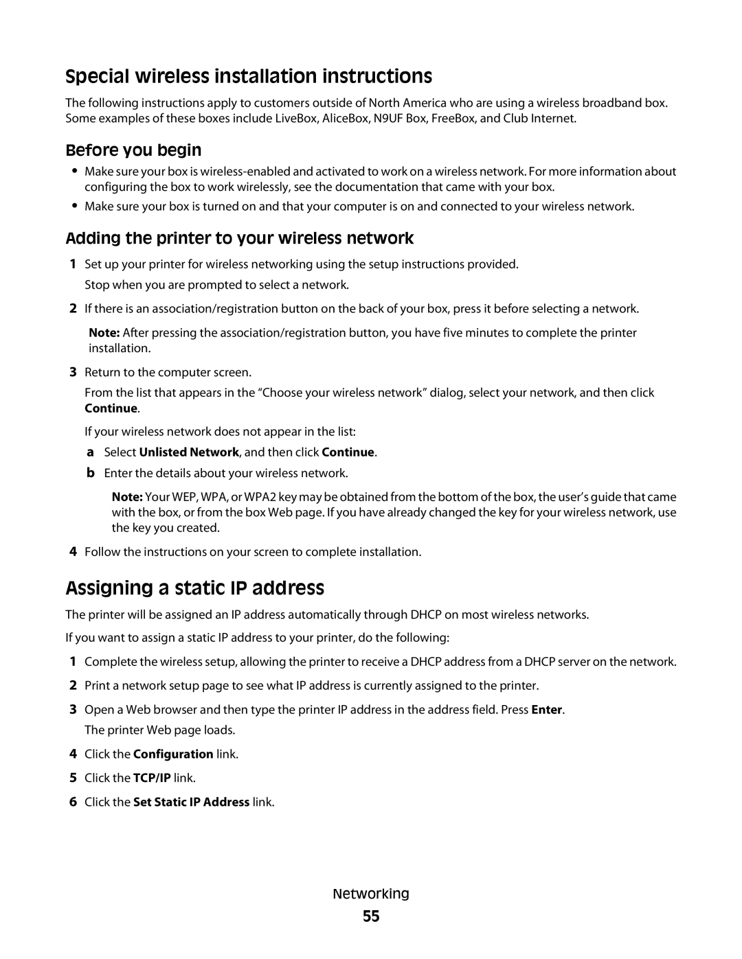 Dell P513w manual Special wireless installation instructions, Assigning a static IP address, Before you begin 