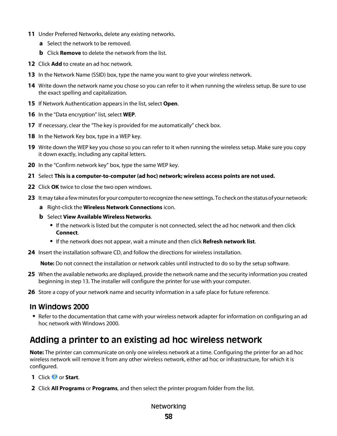 Dell P513w manual Adding a printer to an existing ad hoc wireless network, Windows 