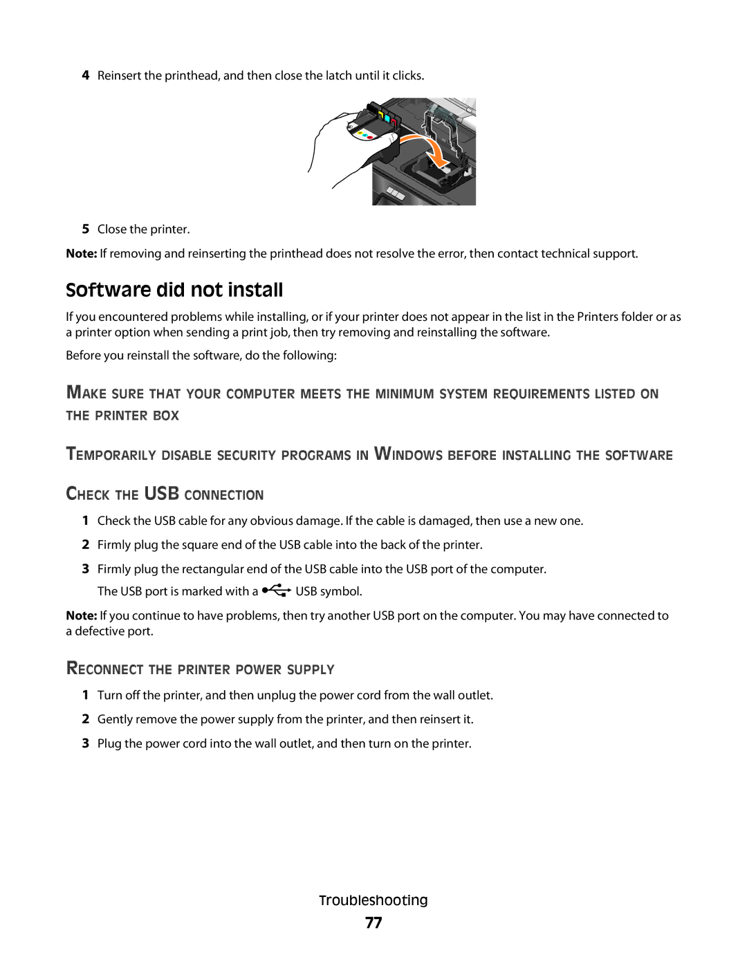 Dell P513w manual Software did not install, Reconnect the Printer Power Supply 