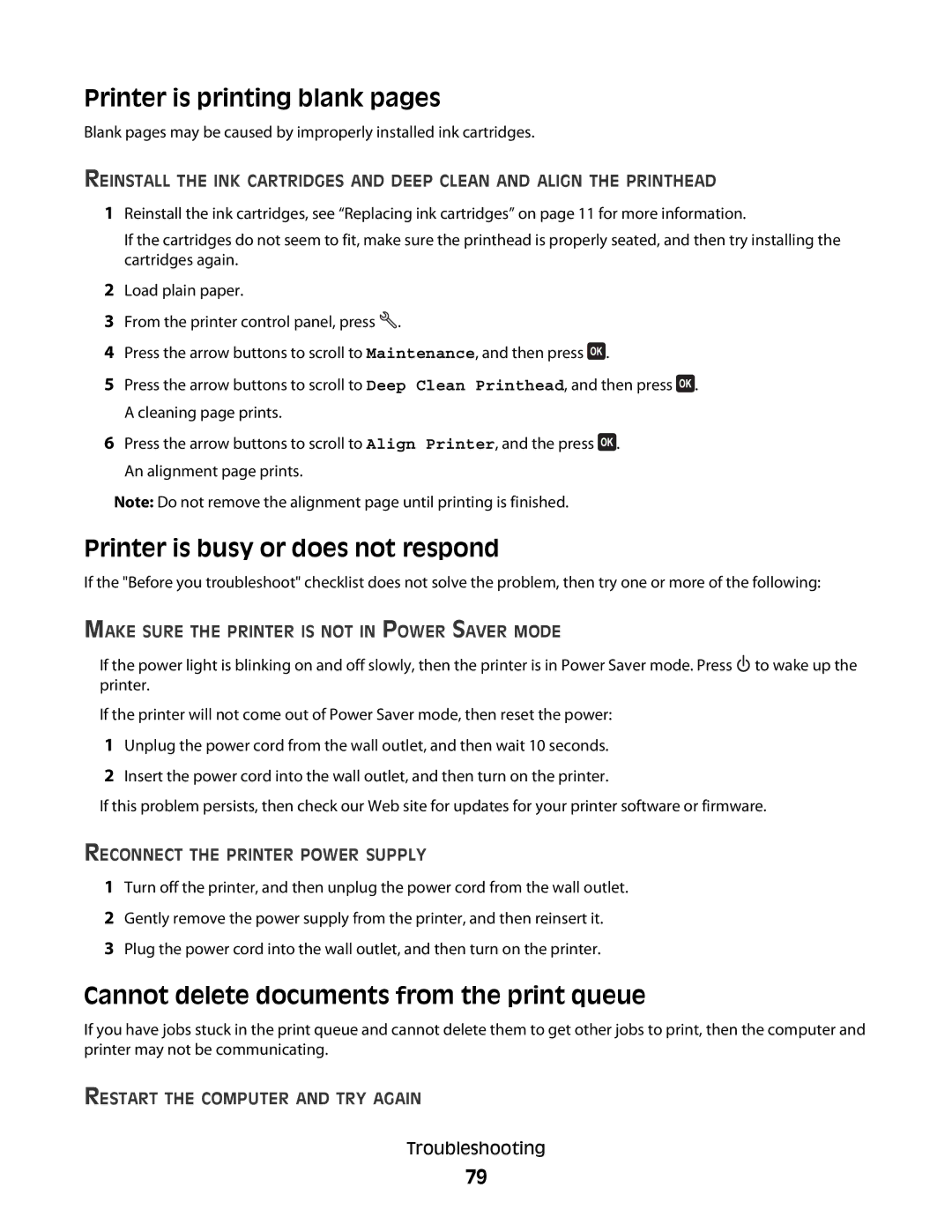 Dell P513w manual Printer is printing blank pages, Printer is busy or does not respond, Restart the Computer and TRY Again 