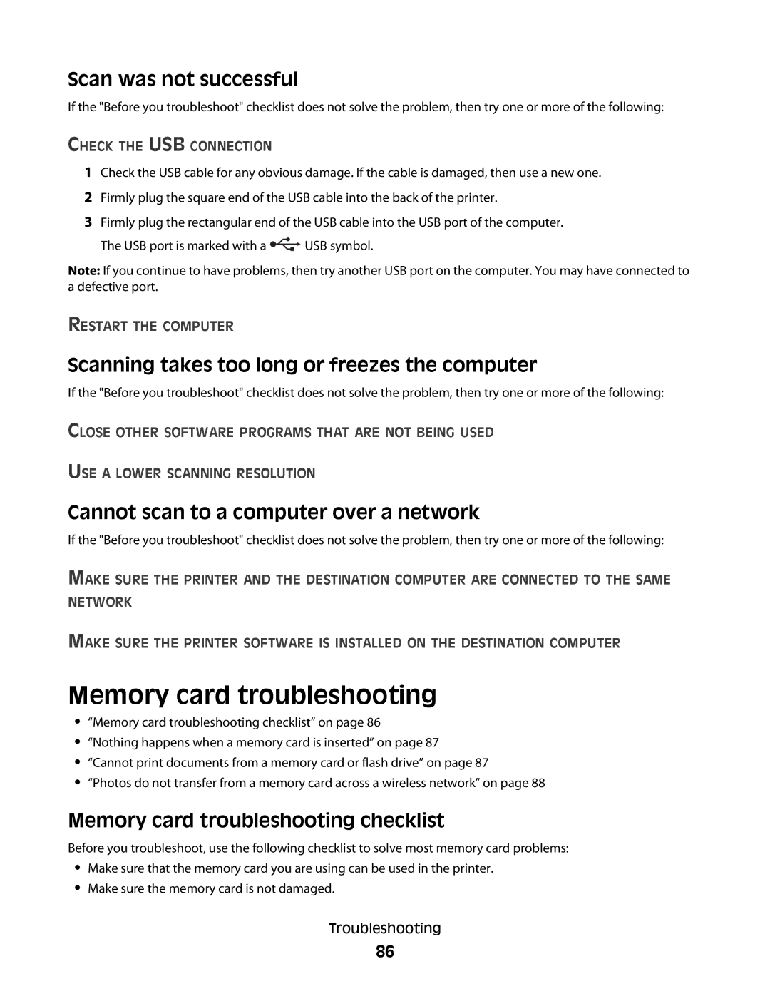 Dell P513w manual Memory card troubleshooting, Scan was not successful, Scanning takes too long or freezes the computer 