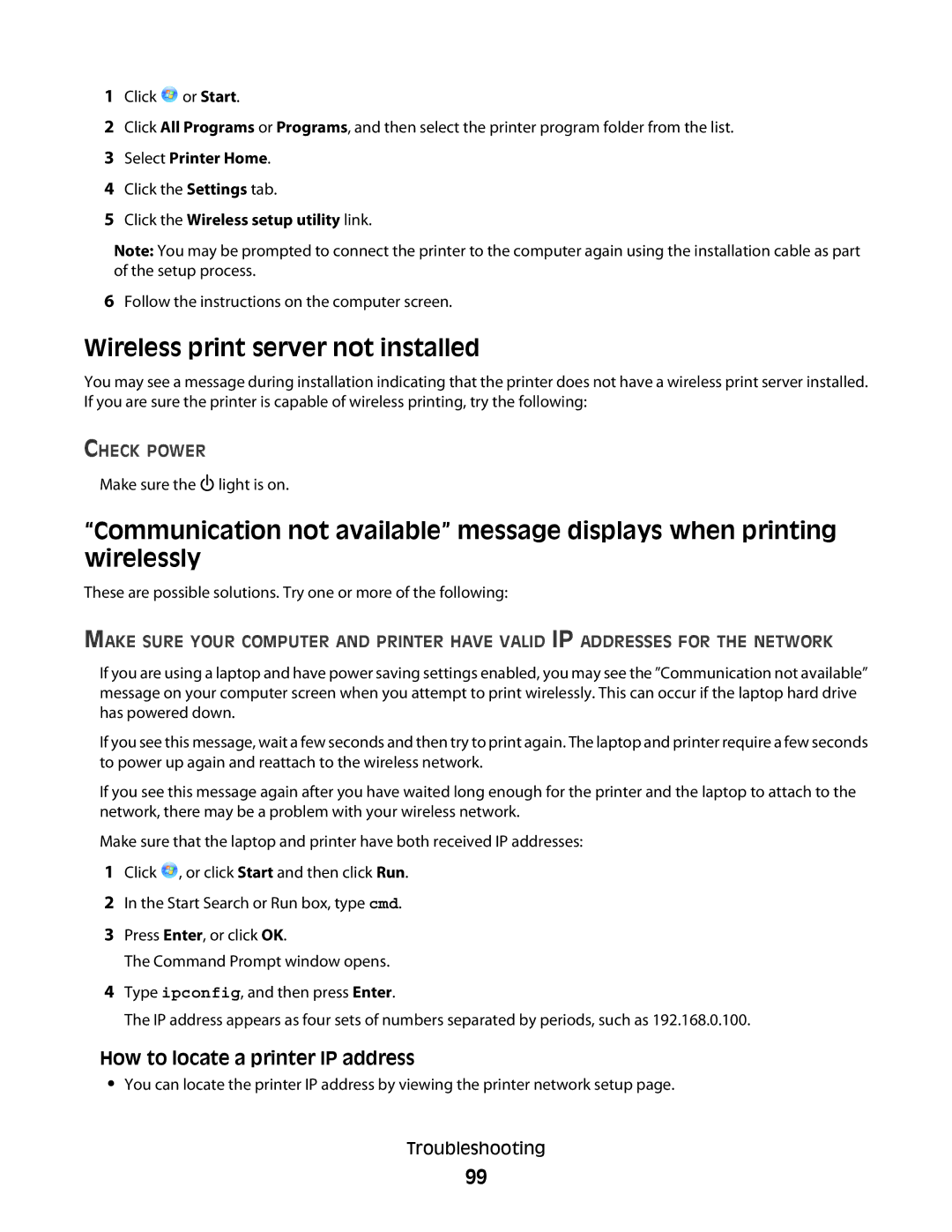 Dell P513w manual Wireless print server not installed, How to locate a printer IP address 