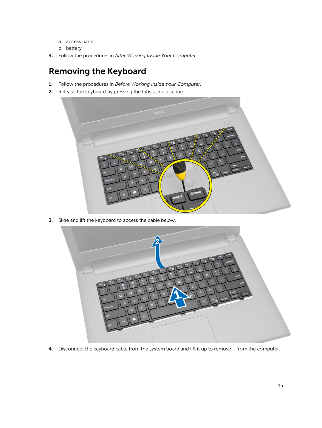 Dell P52G owner manual Removing the Keyboard 