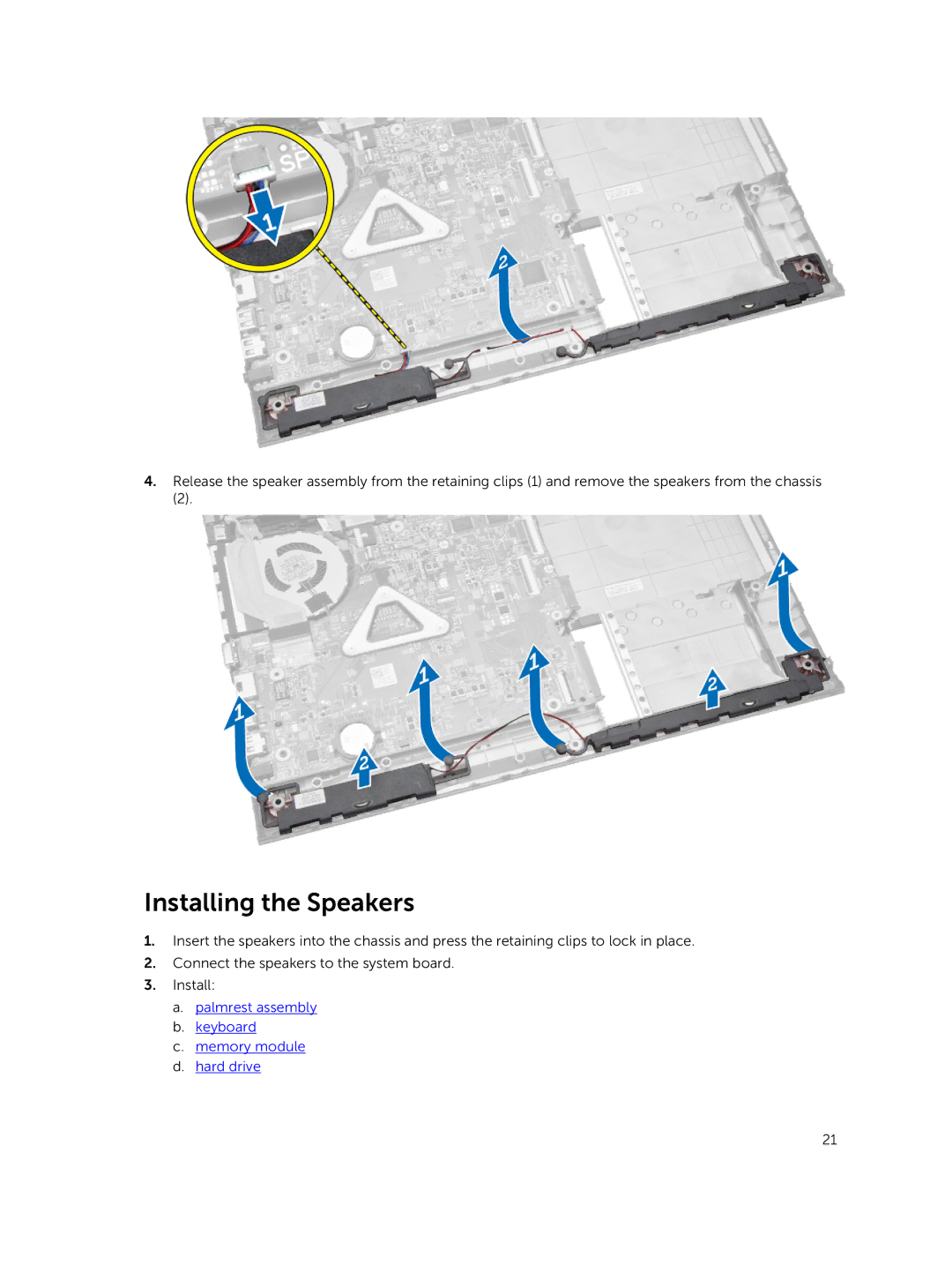 Dell P52G owner manual Installing the Speakers 