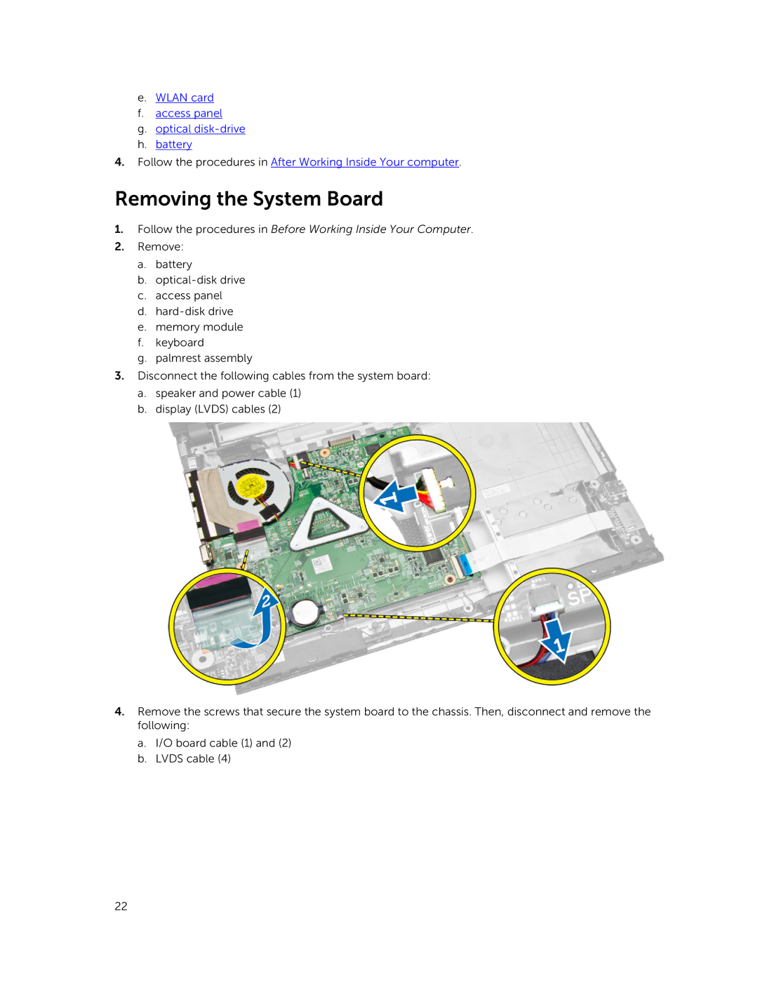 Dell P52G owner manual Removing the System Board 