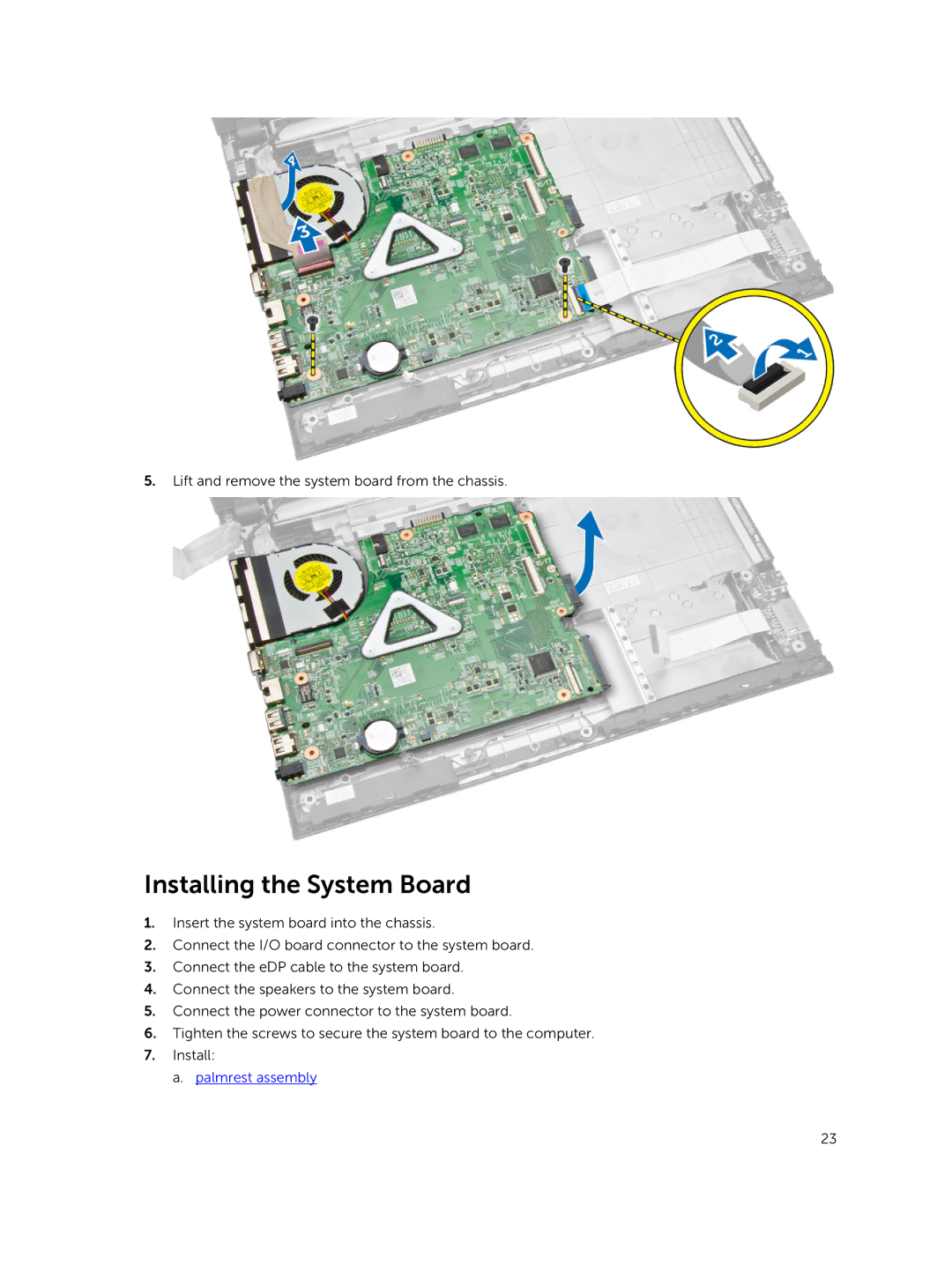 Dell P52G owner manual Installing the System Board 